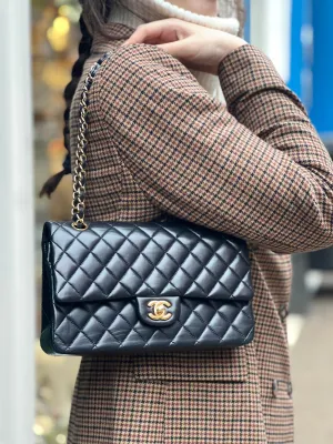 Chanel Black Lambskin Leather Medium Double Flap