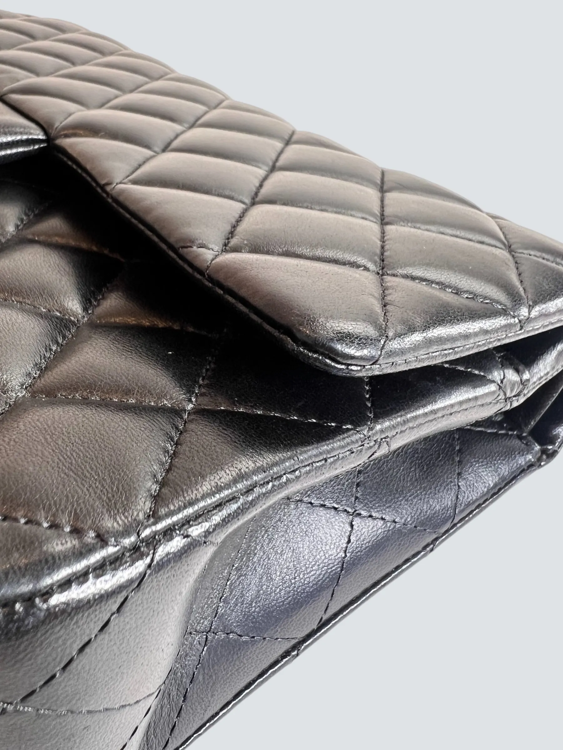 Chanel Black Lambskin Leather Medium Double Flap