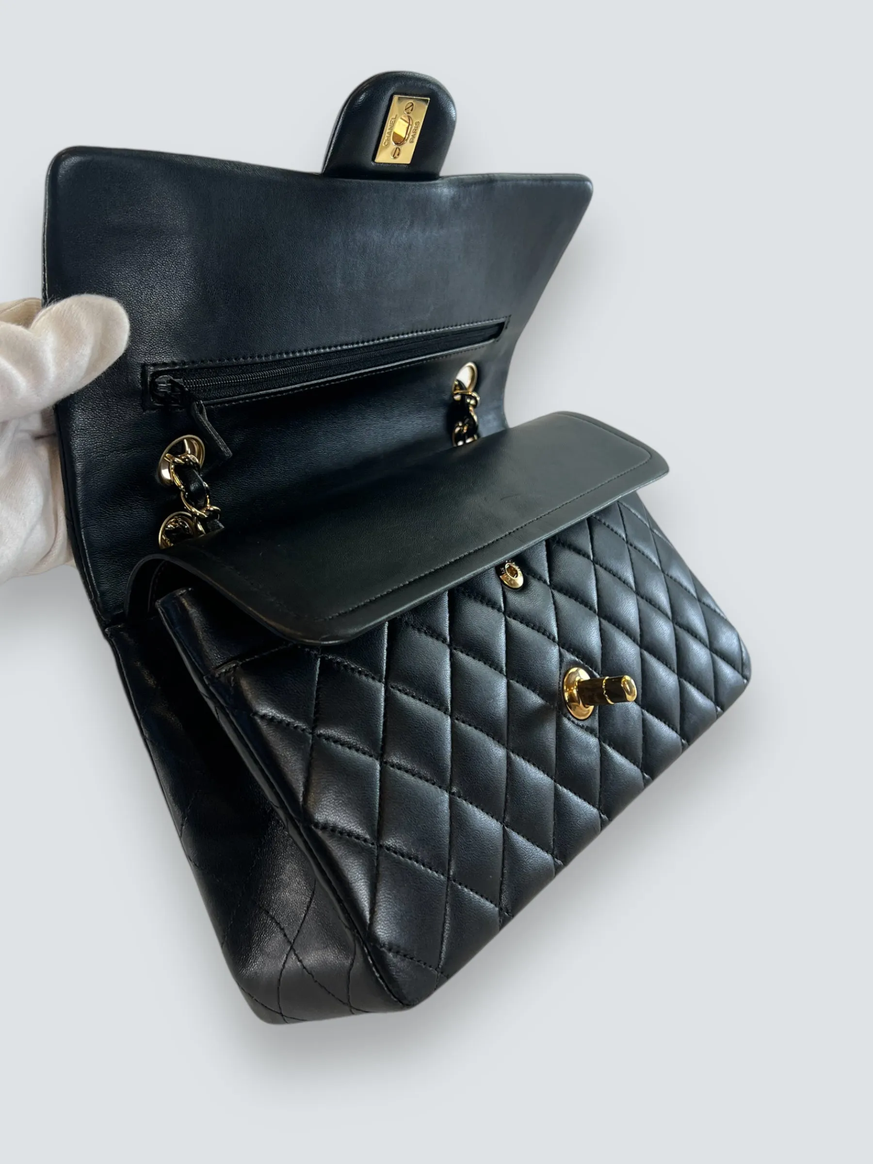 Chanel Black Lambskin Leather Medium Double Flap