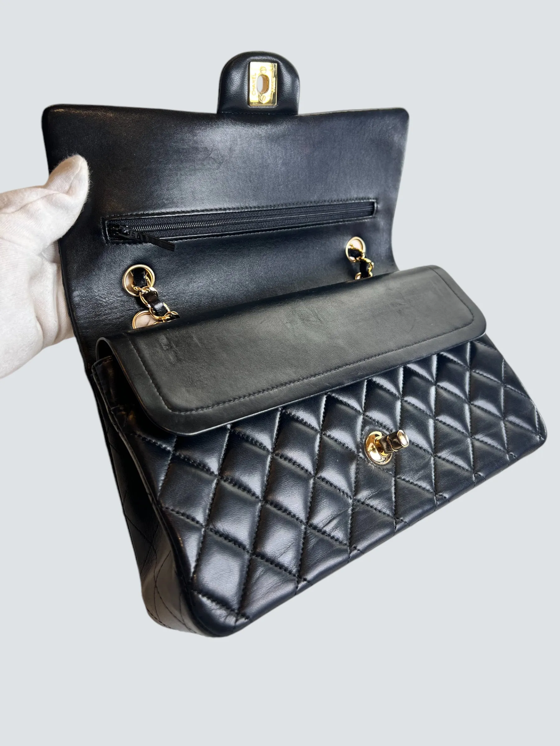 Chanel Black Lambskin Leather Medium Double Flap