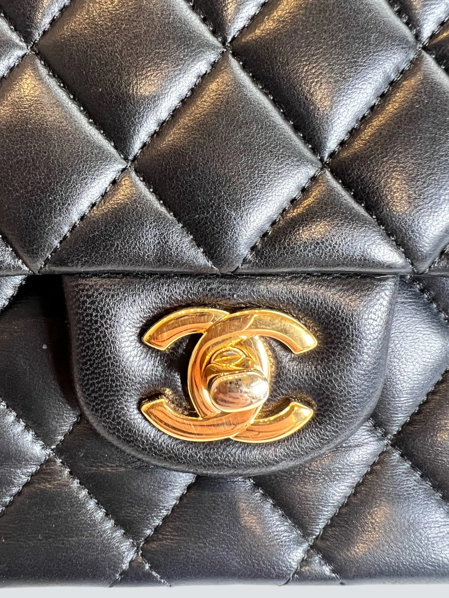 Chanel Black Lambskin Leather Medium Double Flap