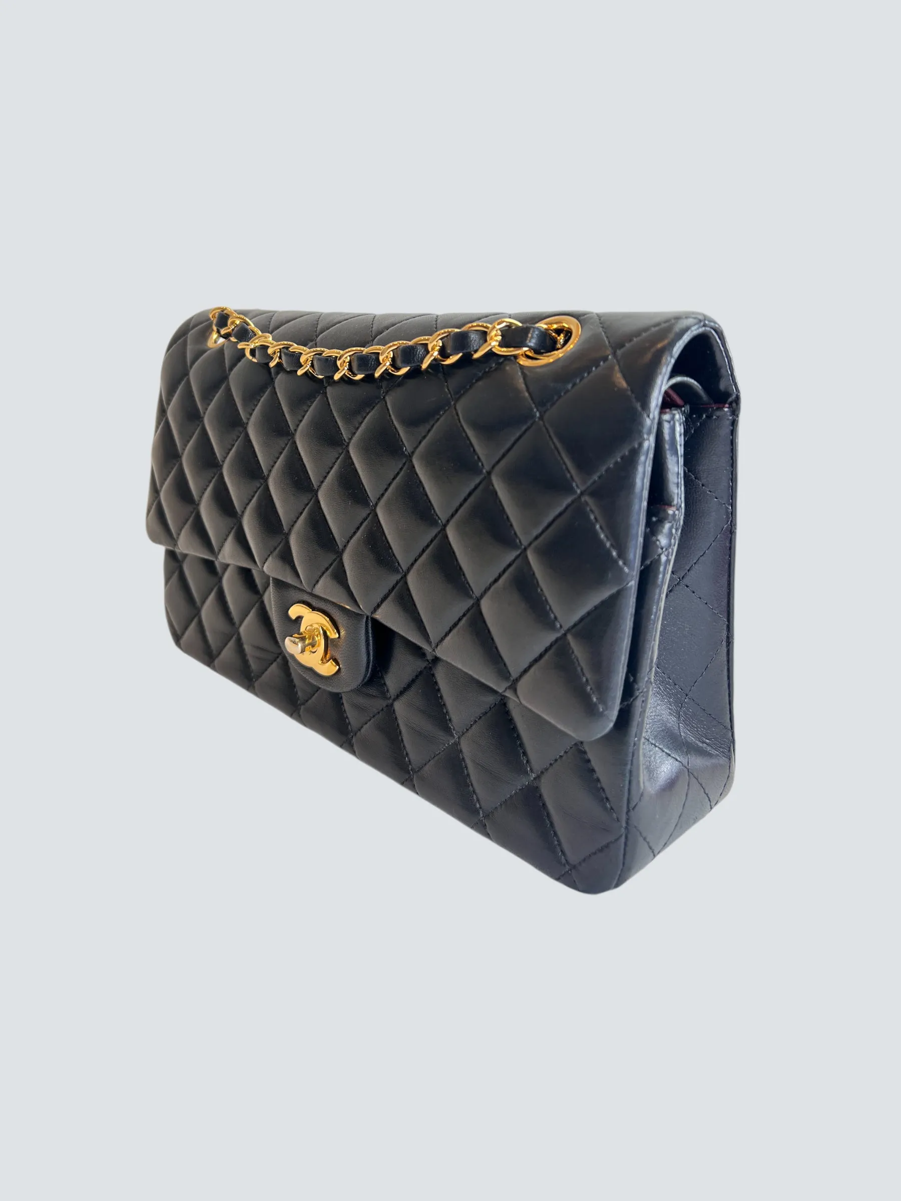 Chanel Black Lambskin Leather Medium Double Flap