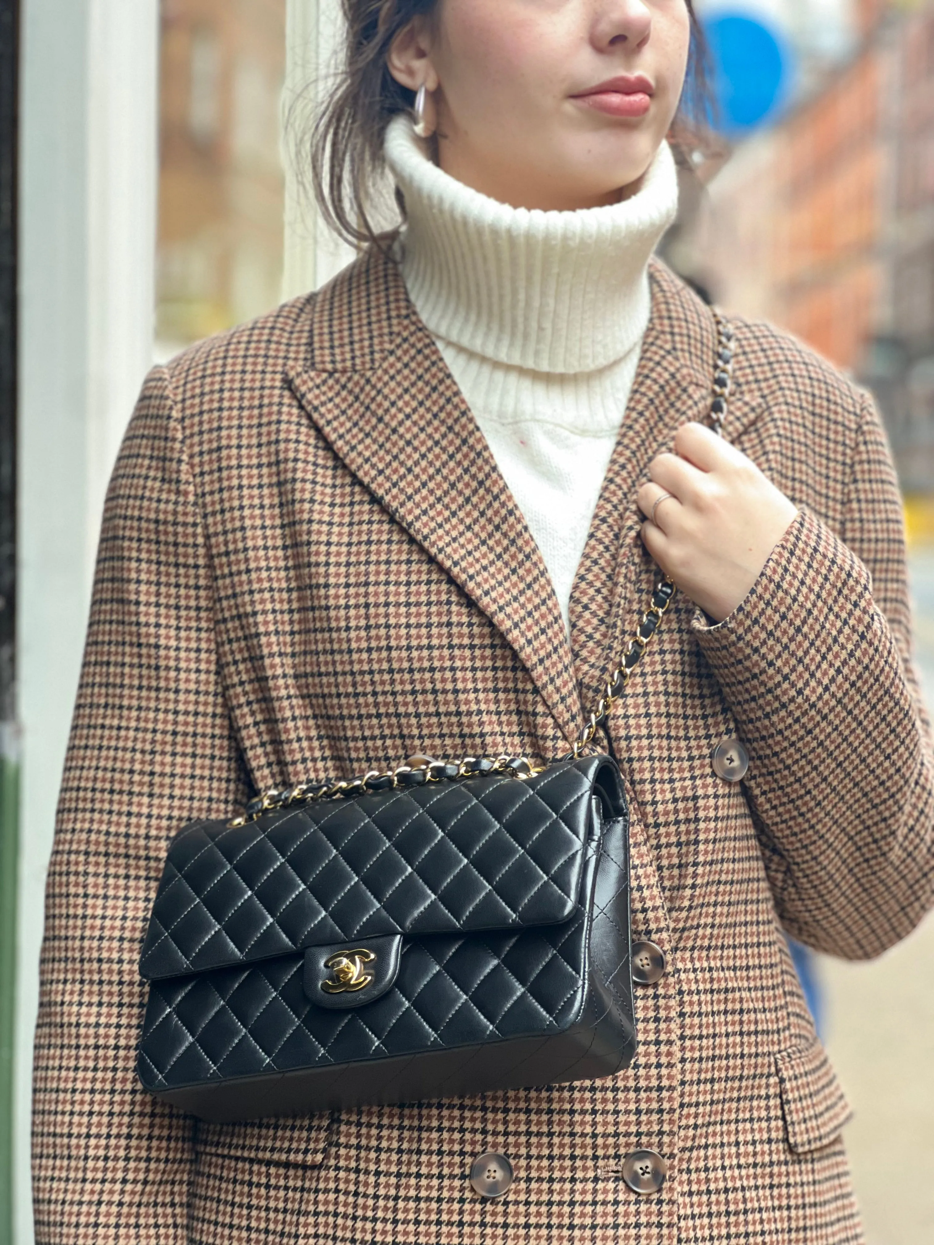 Chanel Black Lambskin Leather Medium Double Flap