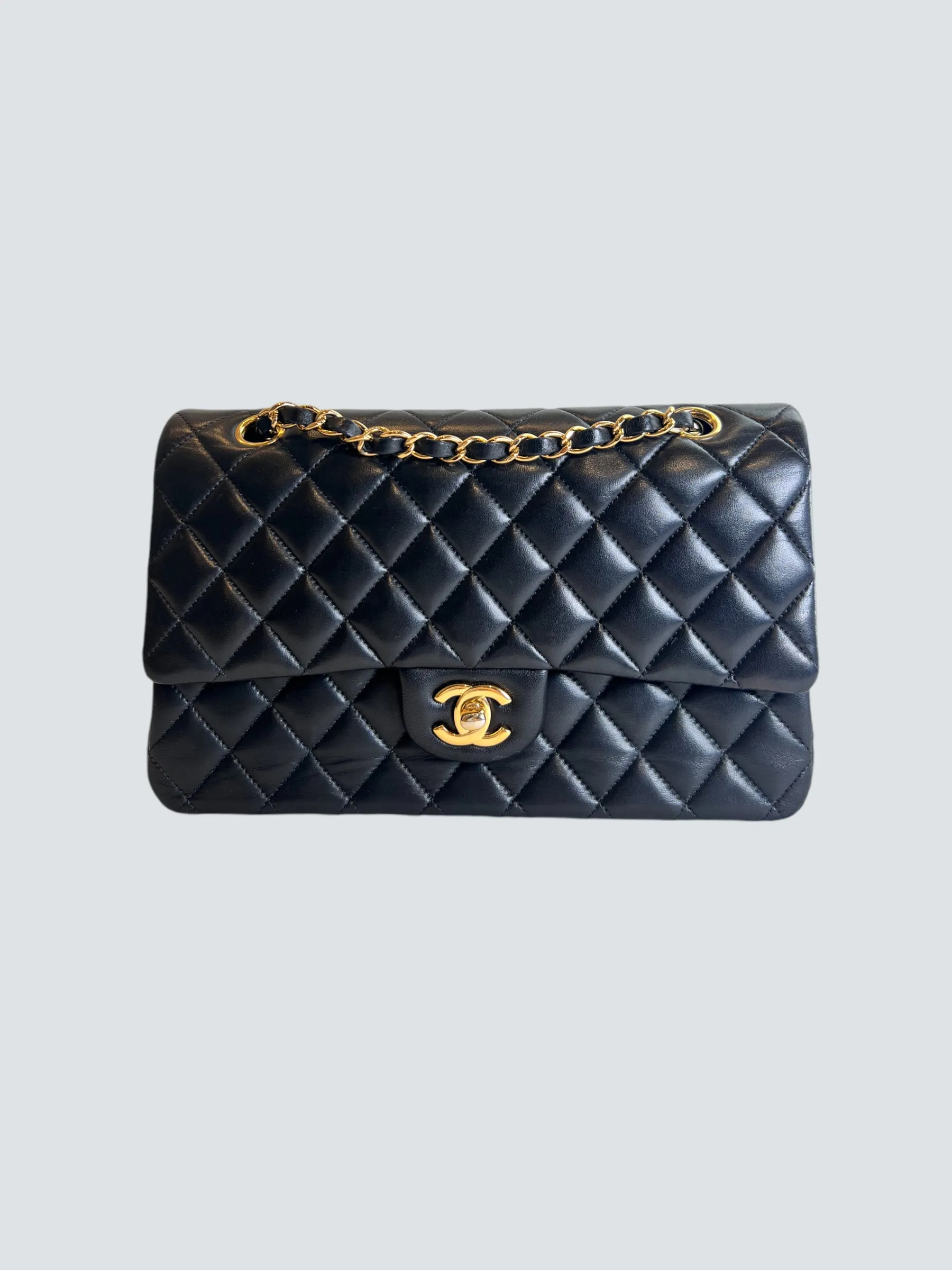 Chanel Black Lambskin Leather Medium Double Flap