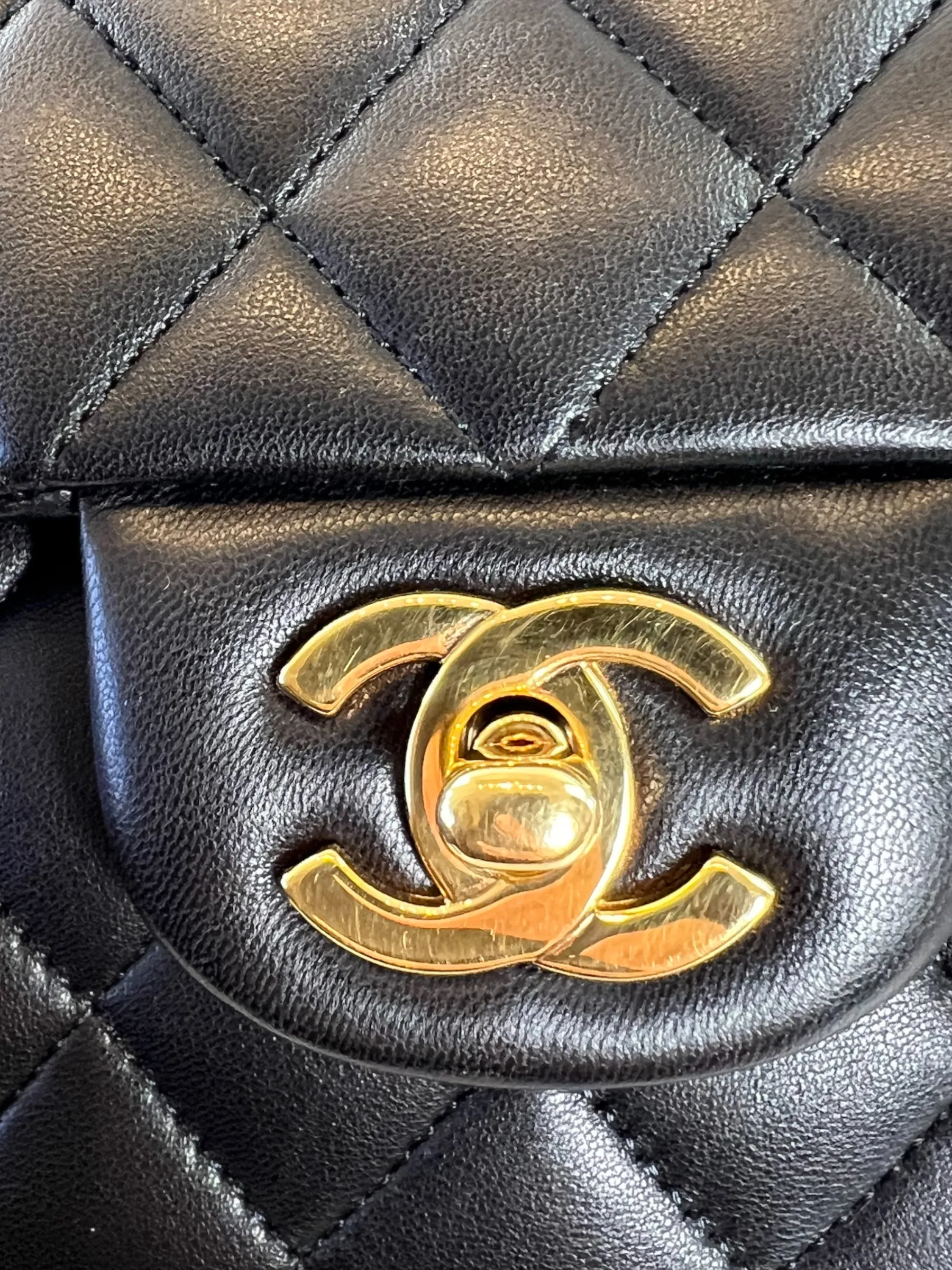 Chanel Black Lambskin Leather Medium Double Flap