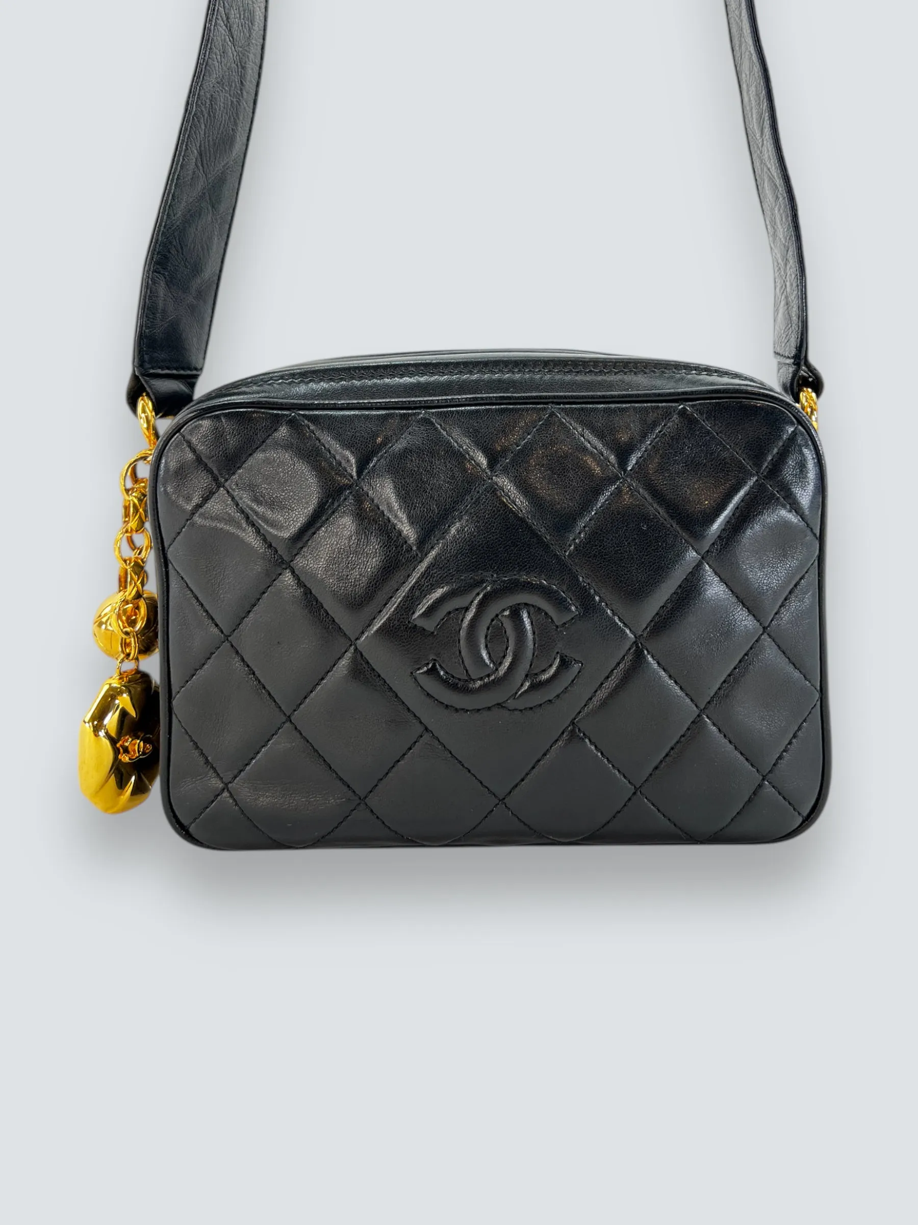 Chanel Black Lambskin Leather Vintage Camera Bag