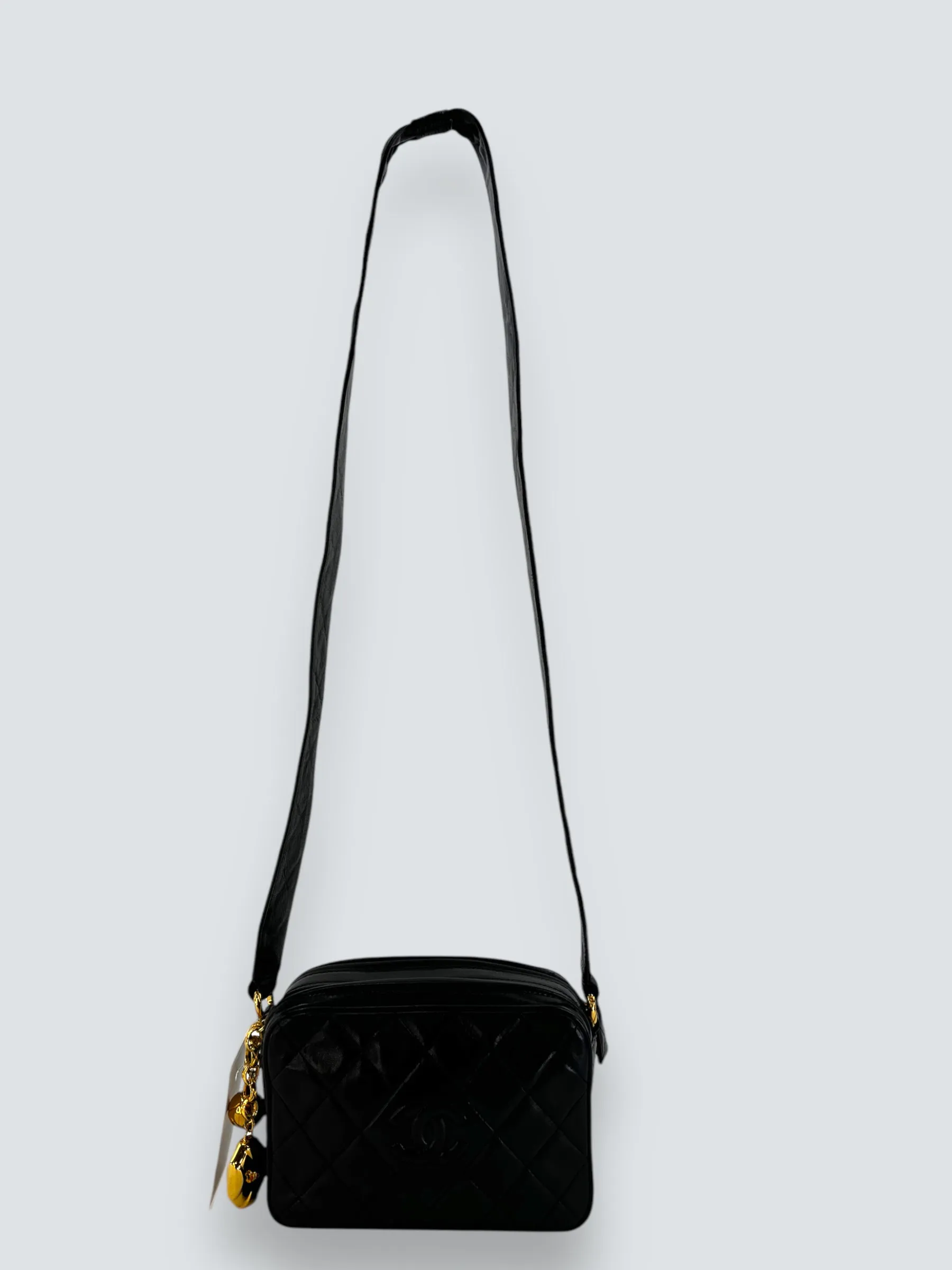 Chanel Black Lambskin Leather Vintage Camera Bag