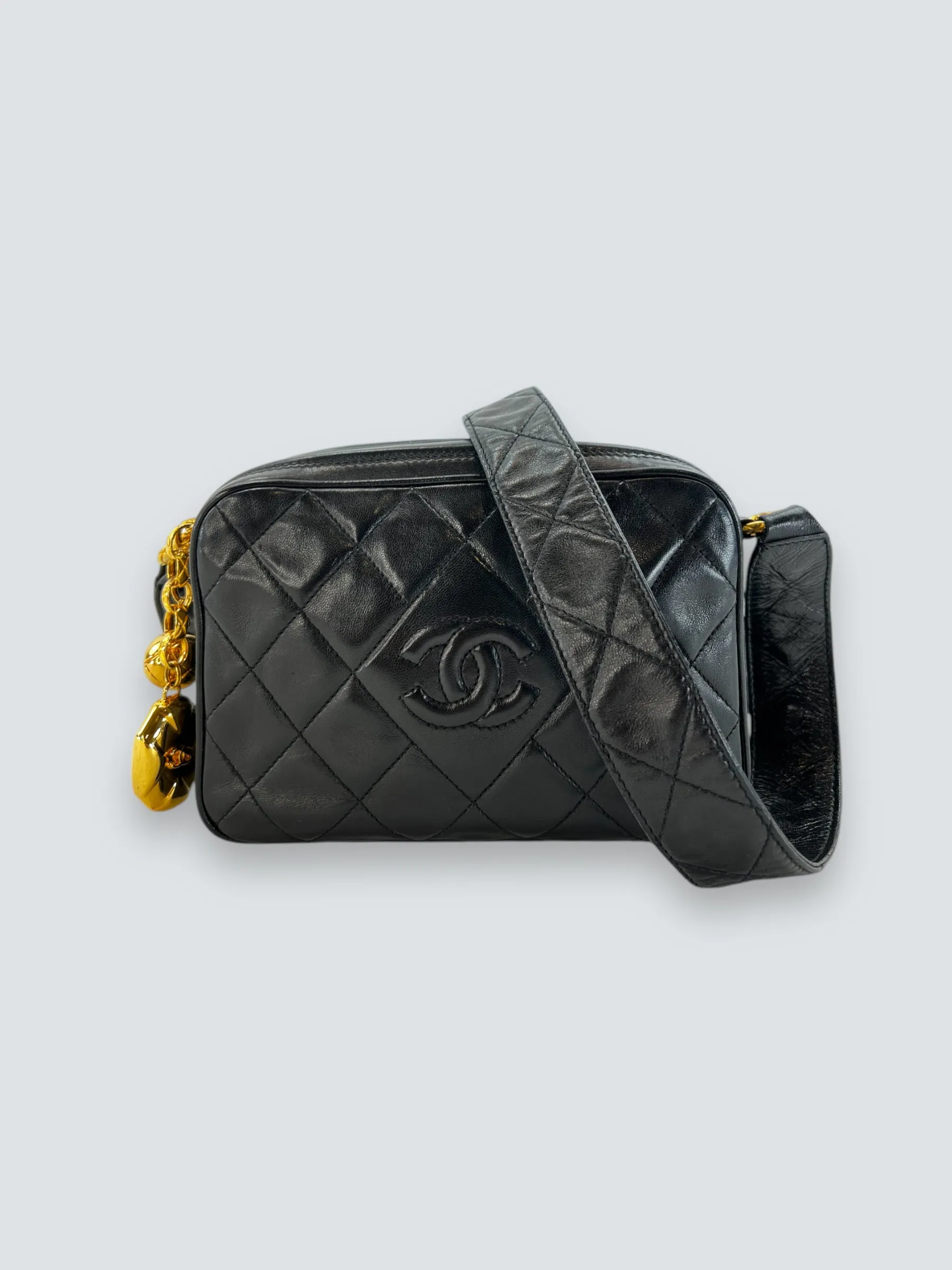 Chanel Black Lambskin Leather Vintage Camera Bag