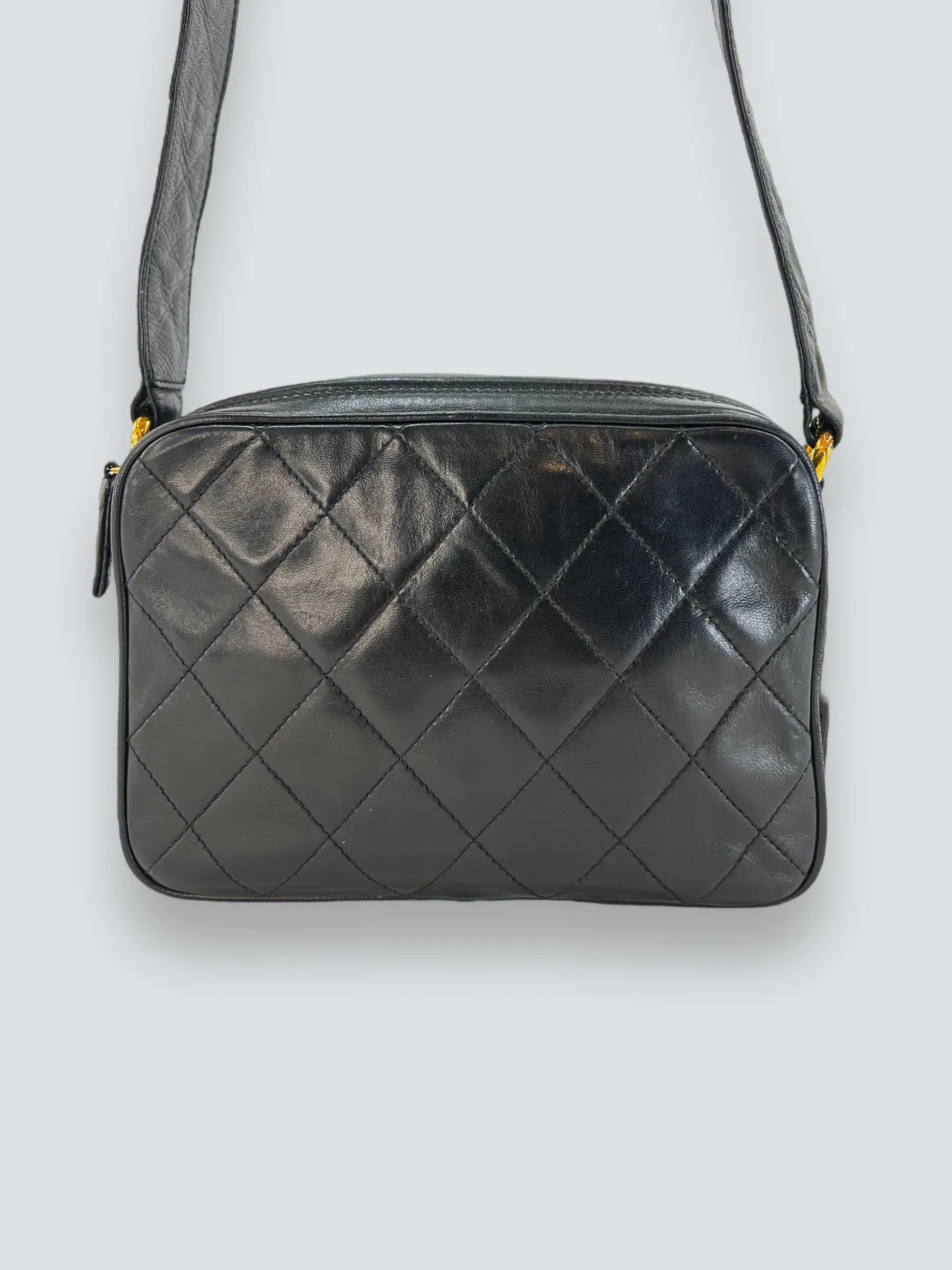 Chanel Black Lambskin Leather Vintage Camera Bag