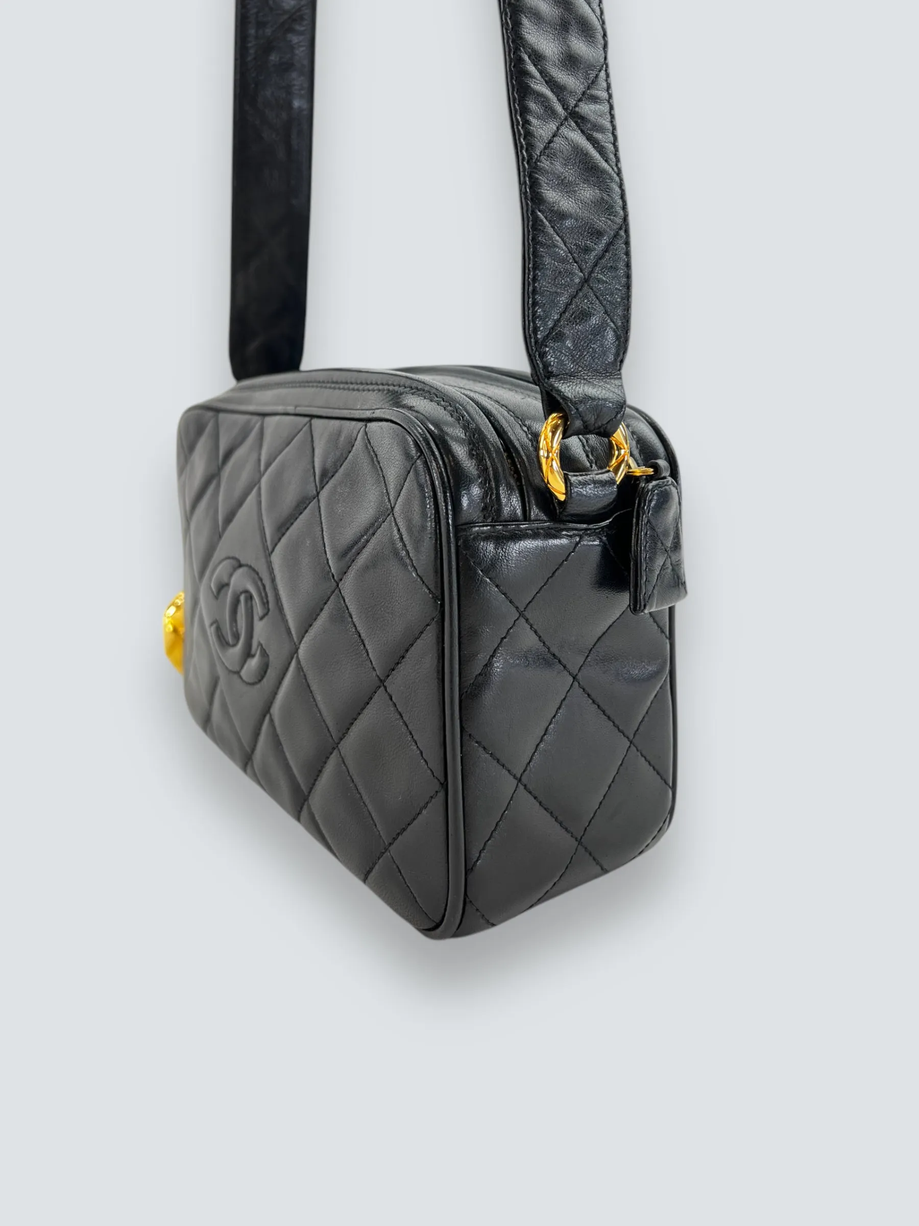 Chanel Black Lambskin Leather Vintage Camera Bag