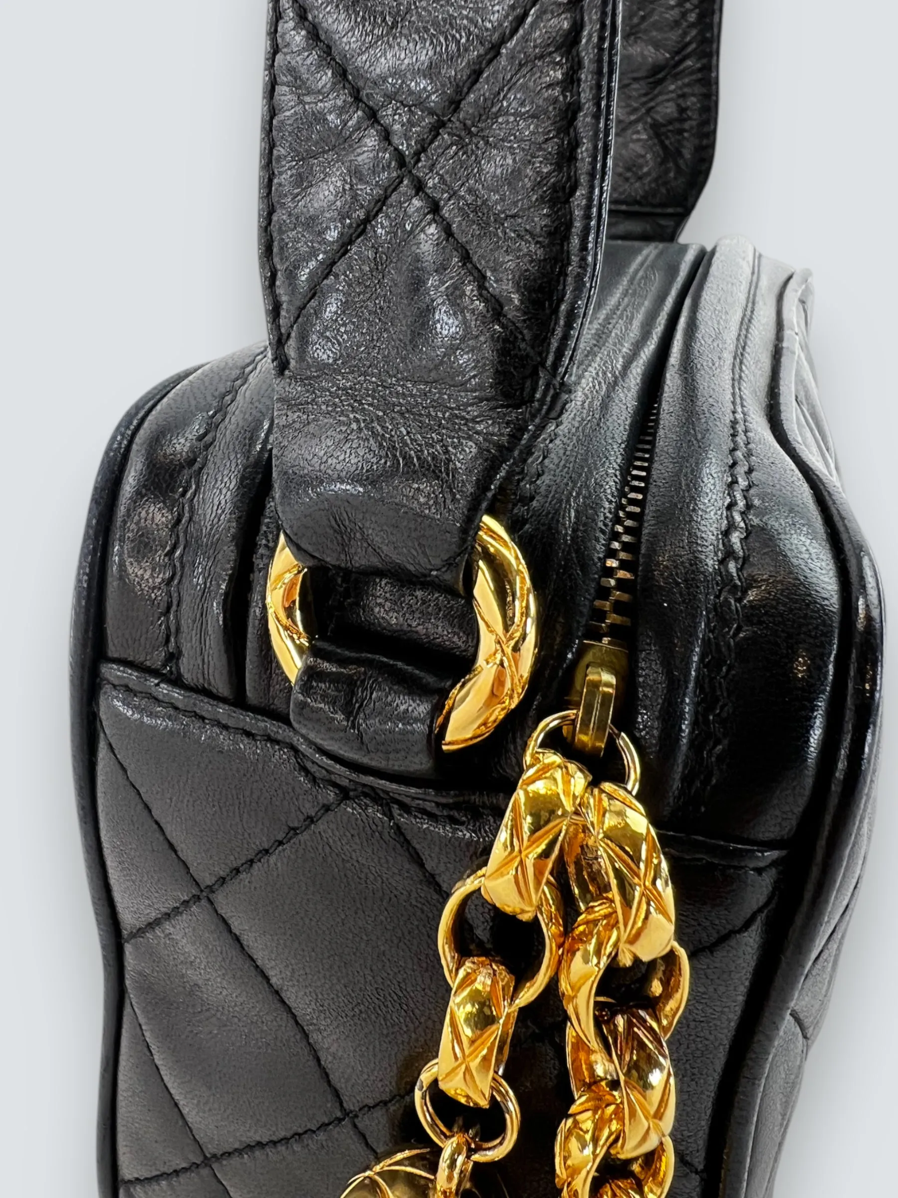 Chanel Black Lambskin Leather Vintage Camera Bag