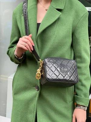 Chanel Black Lambskin Leather Vintage Camera Bag