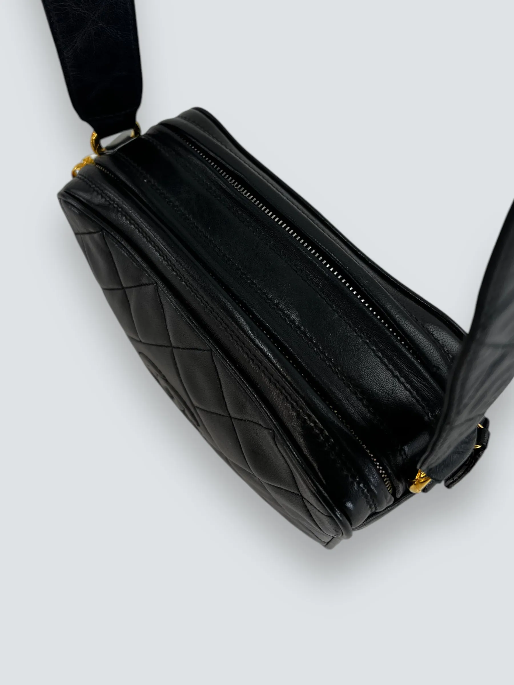 Chanel Black Lambskin Leather Vintage Camera Bag