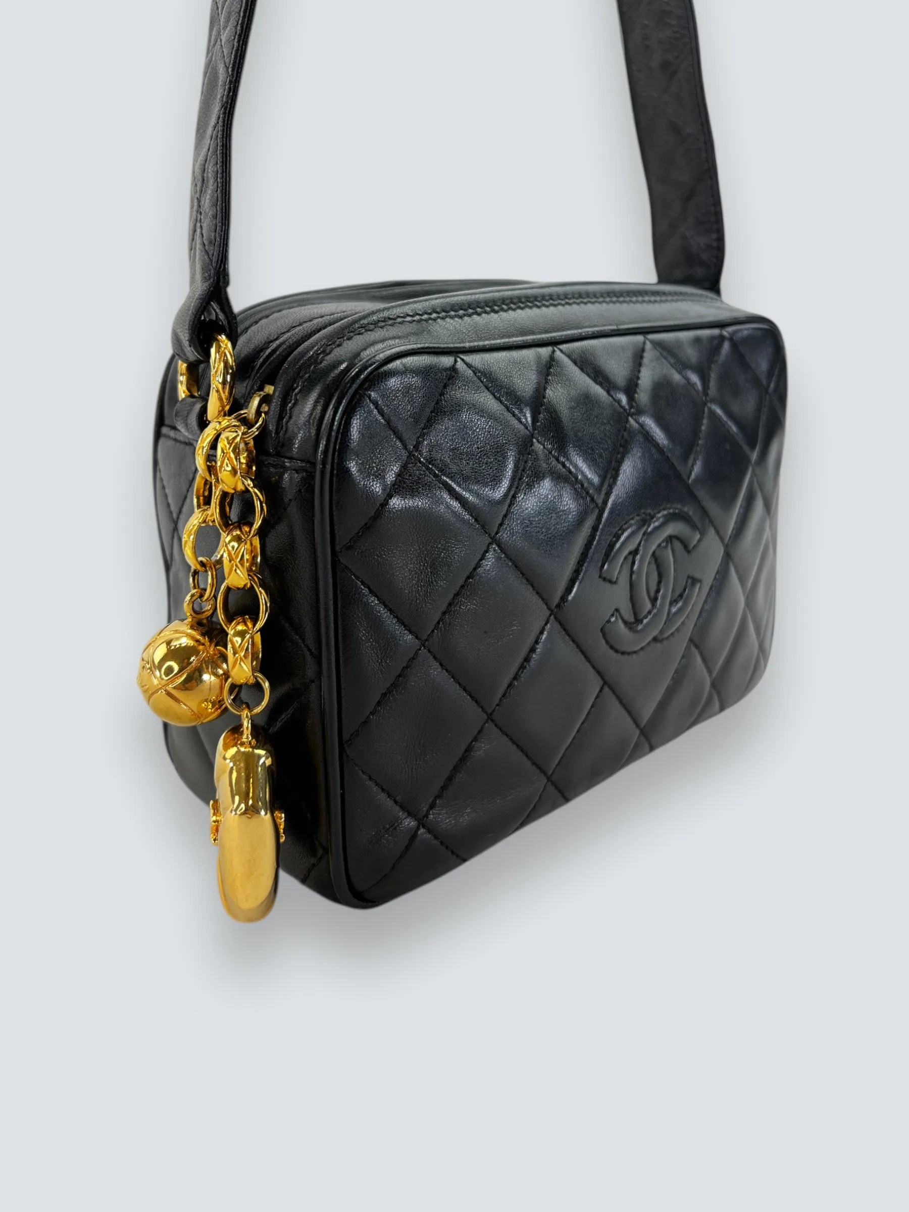 Chanel Black Lambskin Leather Vintage Camera Bag