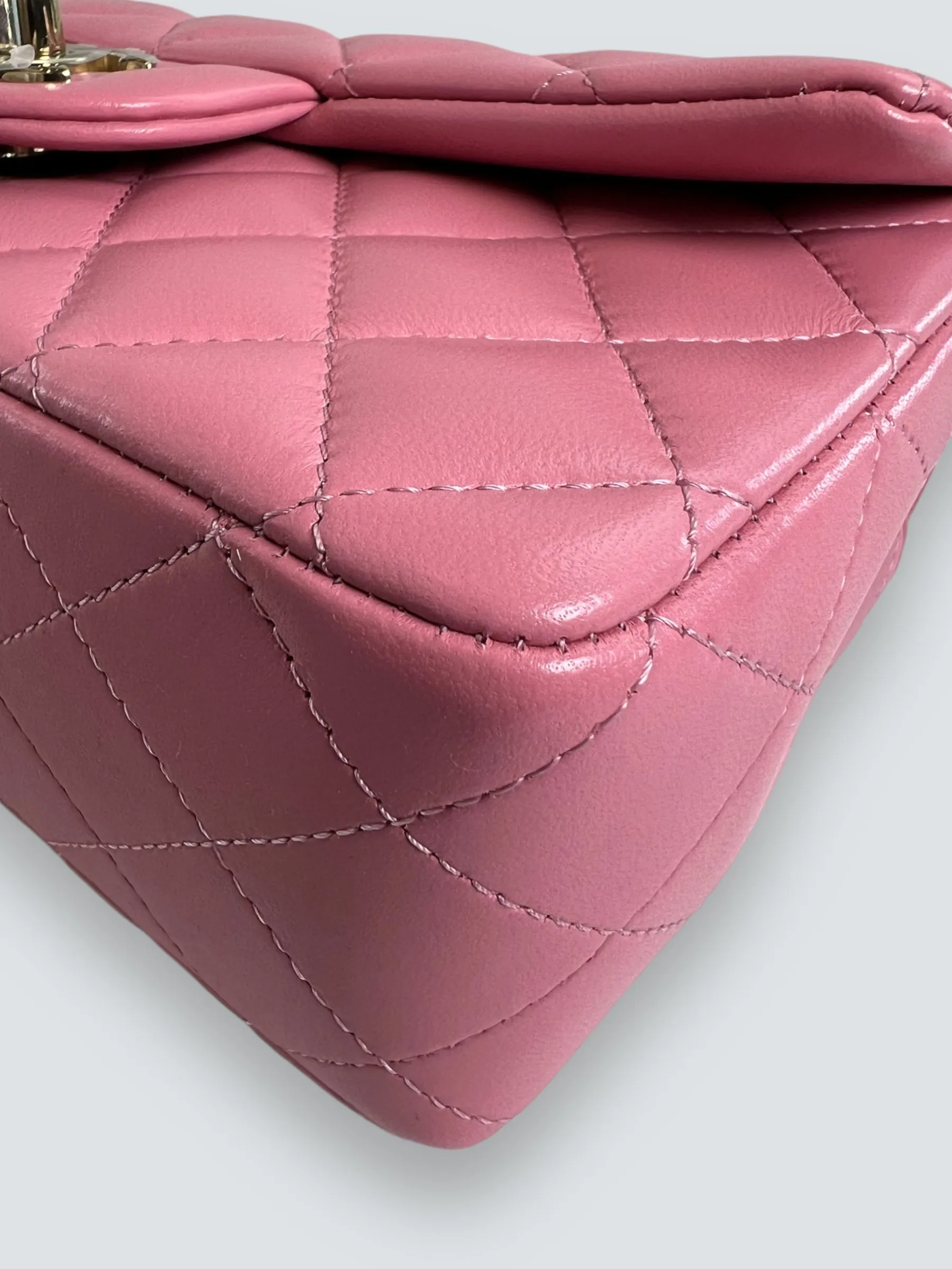 Chanel Pink Lambskin Leather Mini Rectangular Top Handle Flap