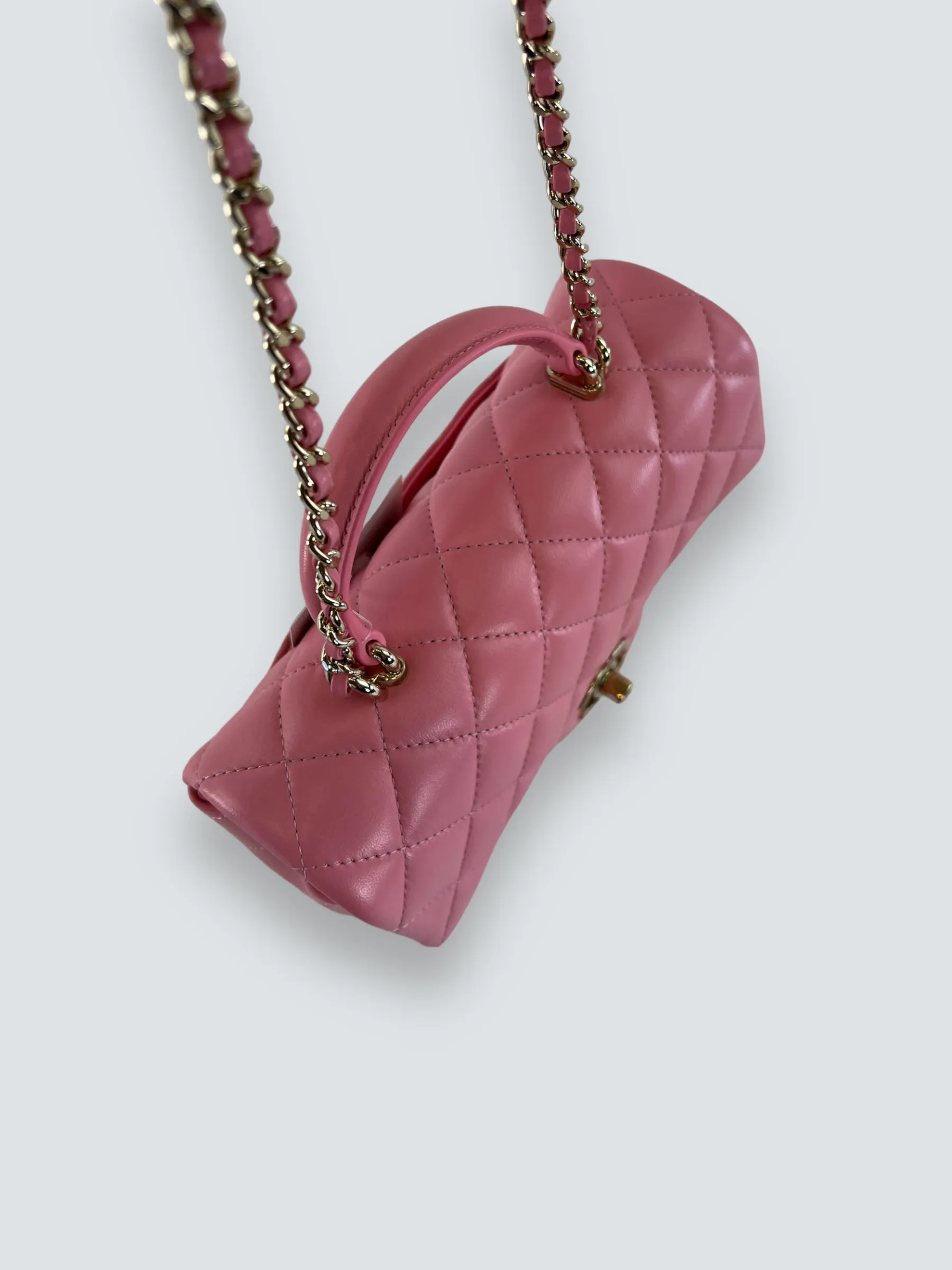 Chanel Pink Lambskin Leather Mini Rectangular Top Handle Flap