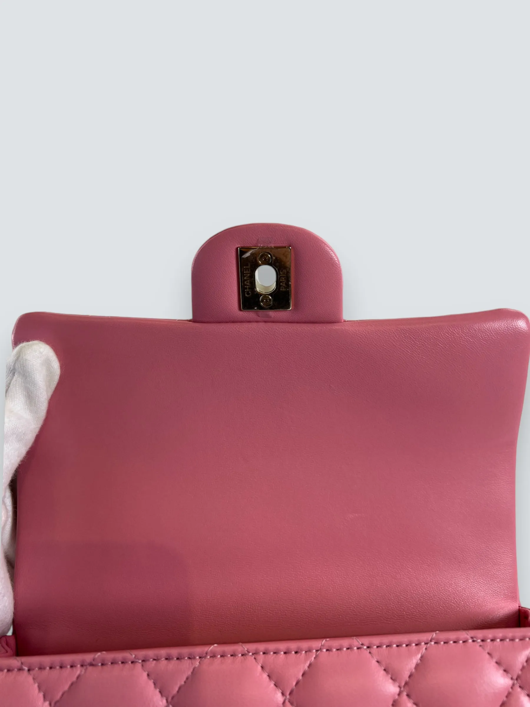 Chanel Pink Lambskin Leather Mini Rectangular Top Handle Flap