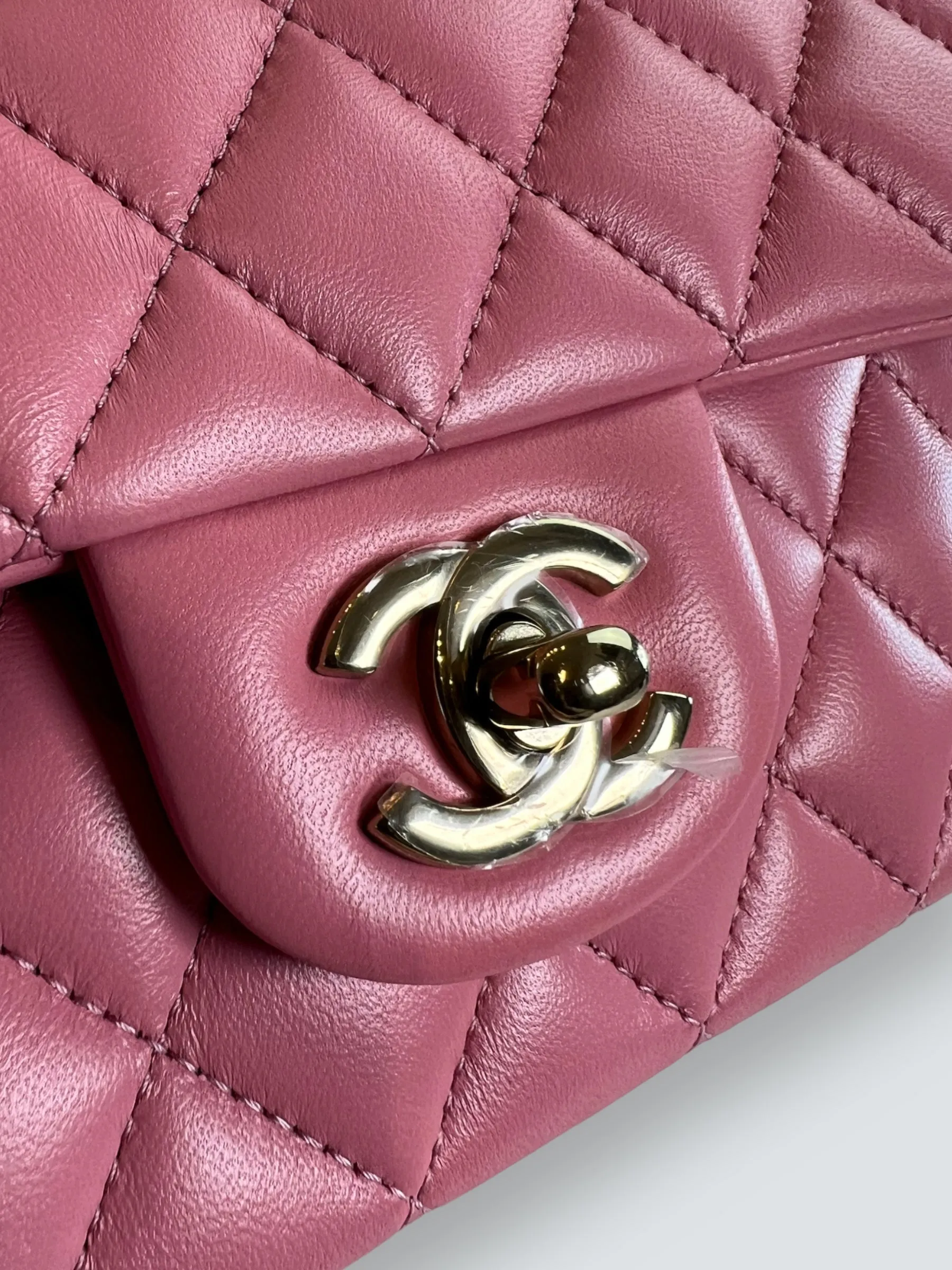 Chanel Pink Lambskin Leather Mini Rectangular Top Handle Flap