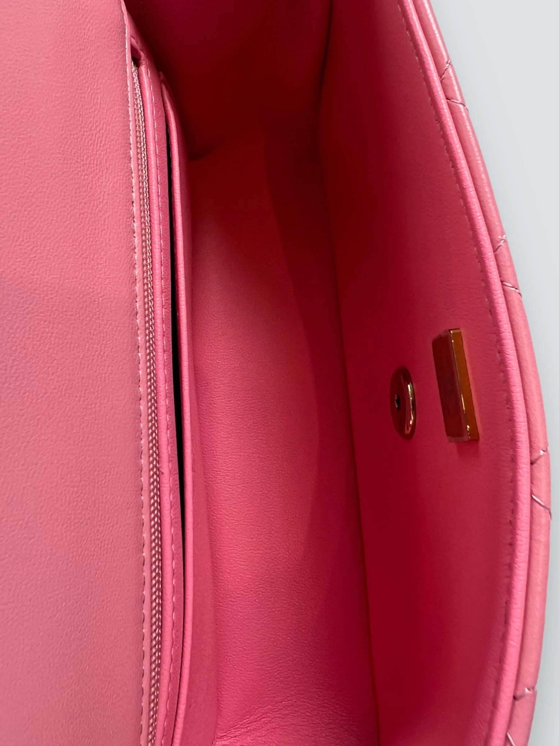 Chanel Pink Lambskin Leather Mini Rectangular Top Handle Flap