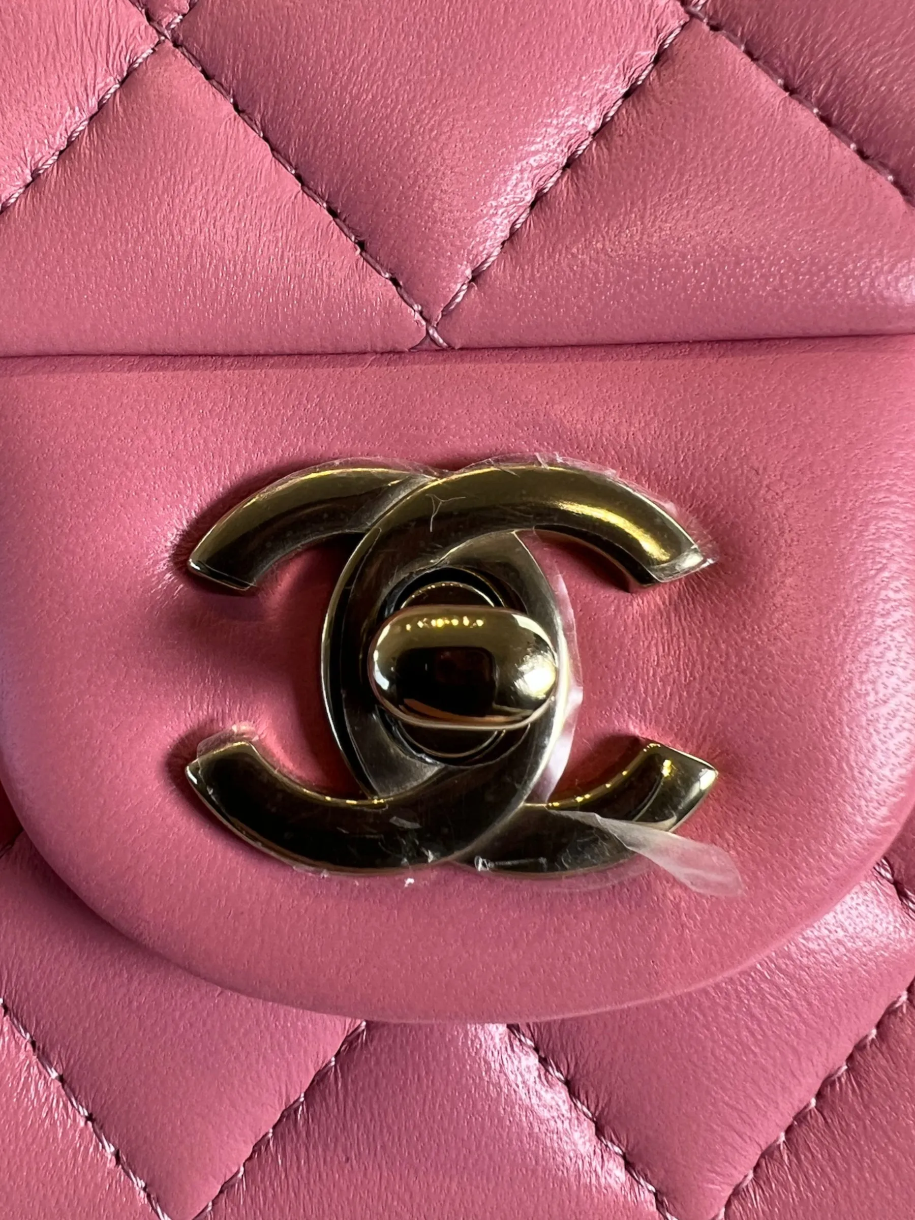 Chanel Pink Lambskin Leather Mini Rectangular Top Handle Flap
