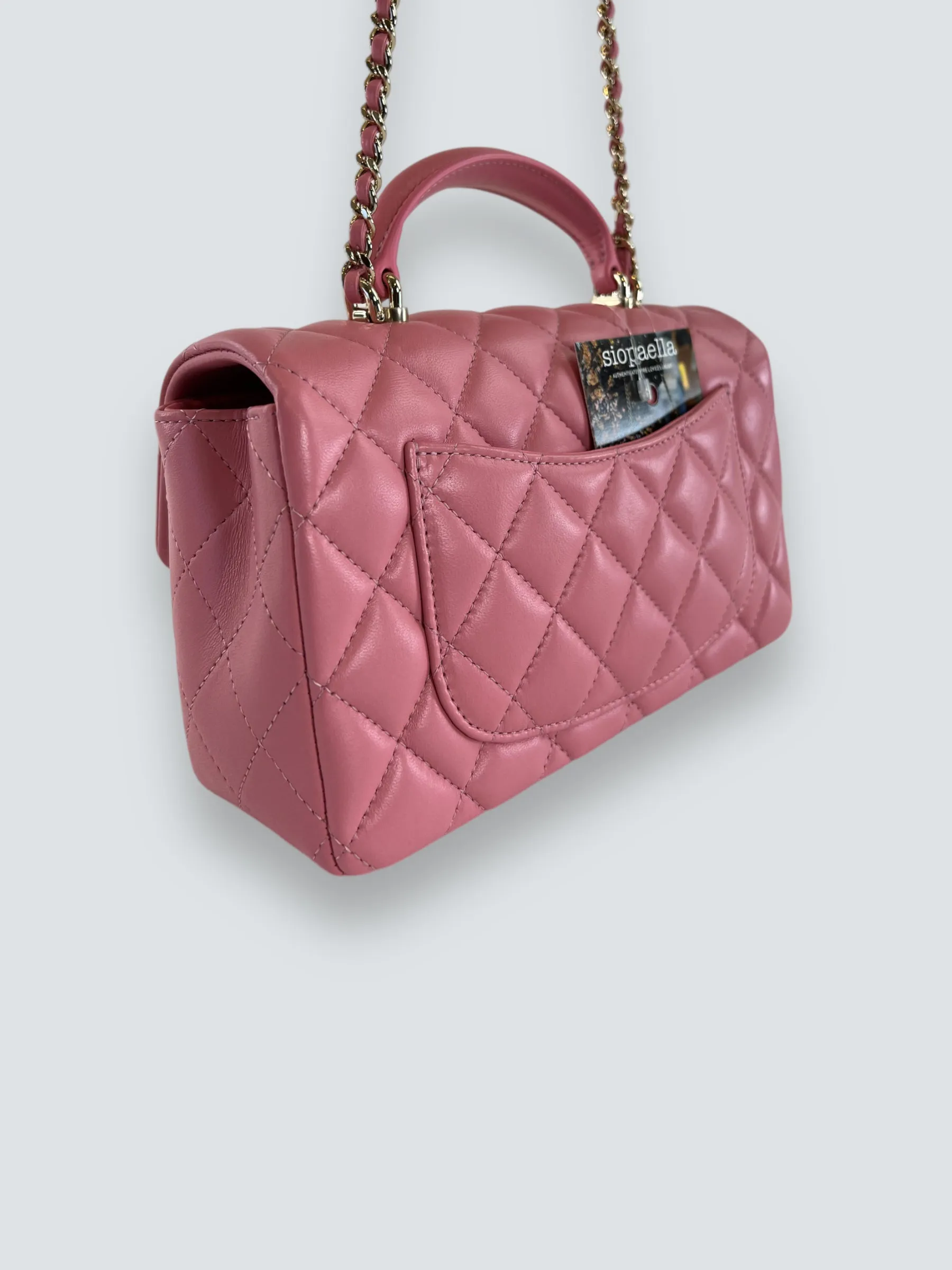 Chanel Pink Lambskin Leather Mini Rectangular Top Handle Flap