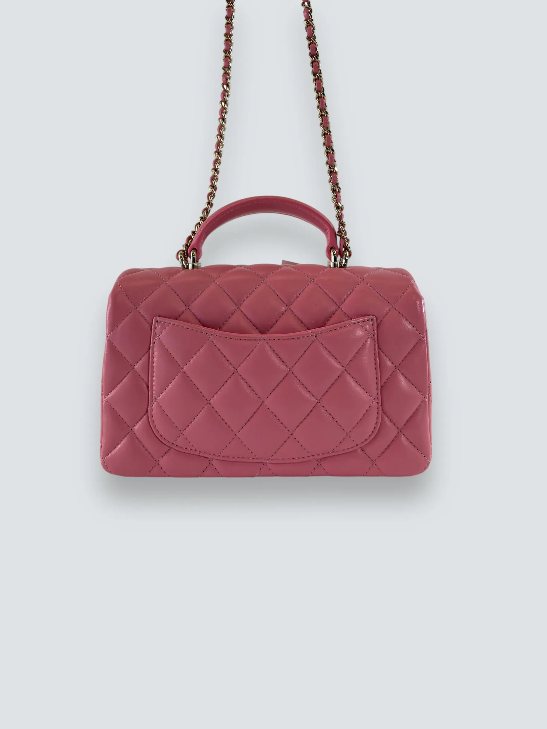 Chanel Pink Lambskin Leather Mini Rectangular Top Handle Flap