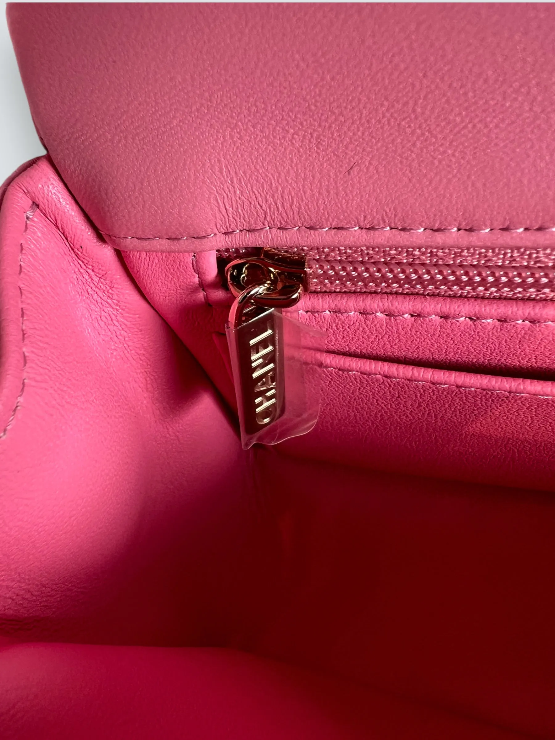 Chanel Pink Lambskin Leather Mini Rectangular Top Handle Flap