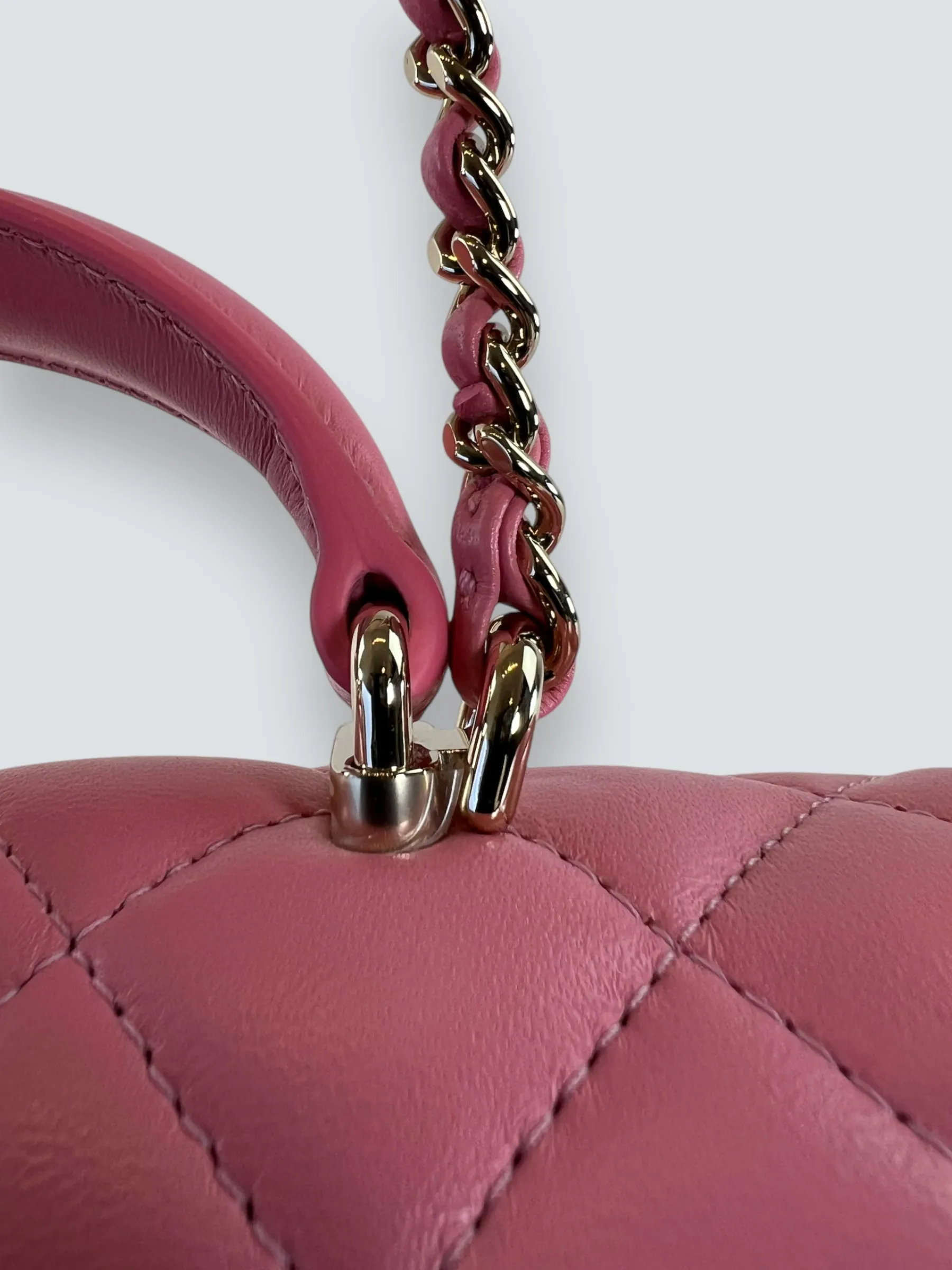 Chanel Pink Lambskin Leather Mini Rectangular Top Handle Flap