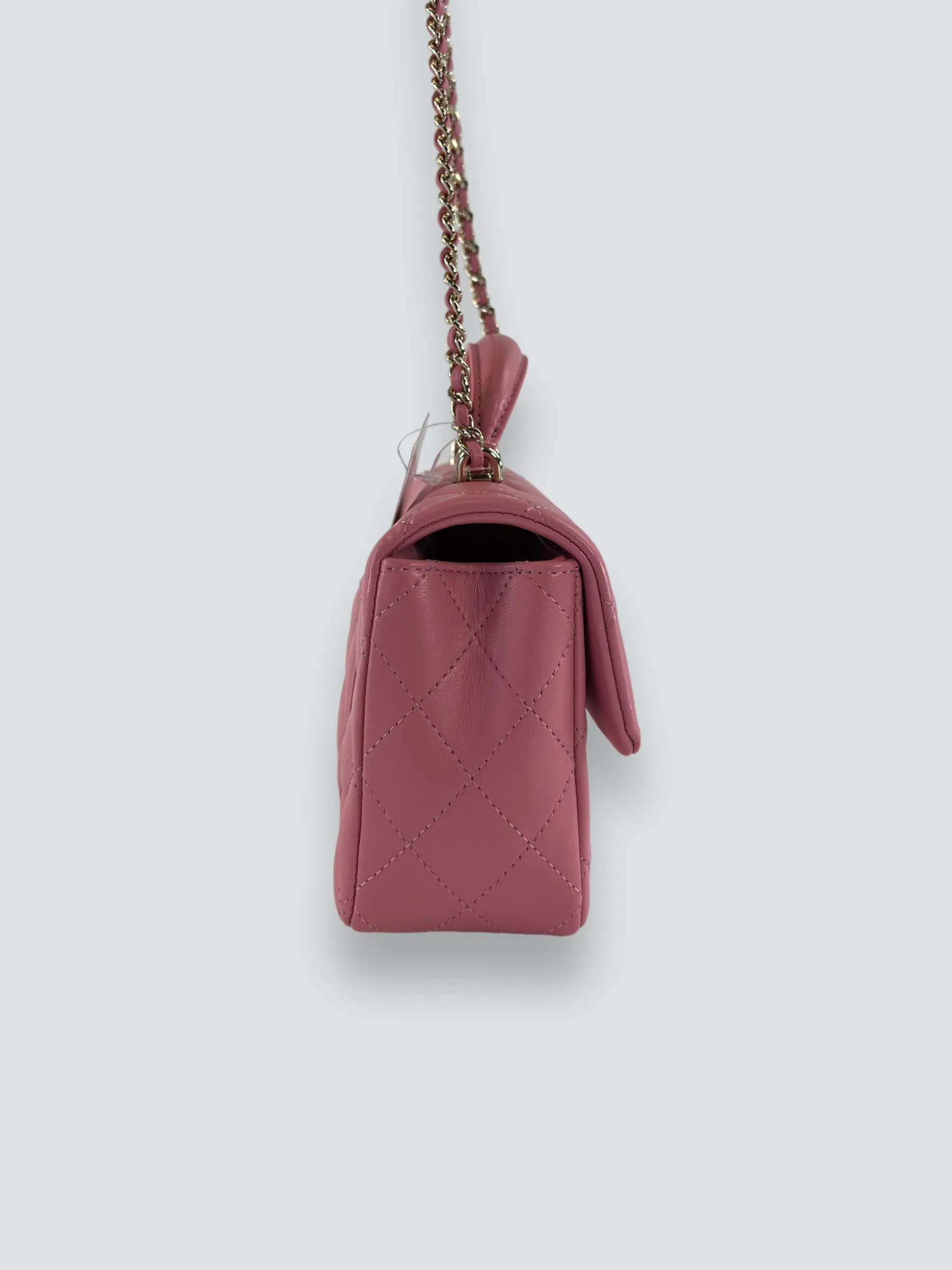Chanel Pink Lambskin Leather Mini Rectangular Top Handle Flap