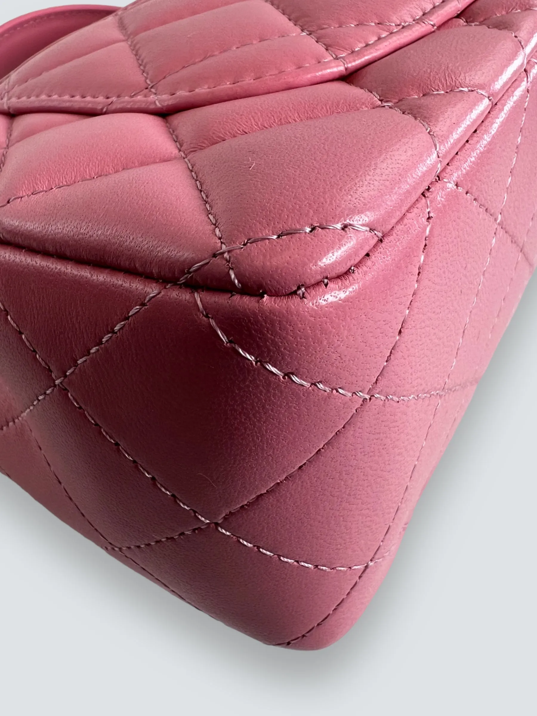 Chanel Pink Lambskin Leather Mini Rectangular Top Handle Flap