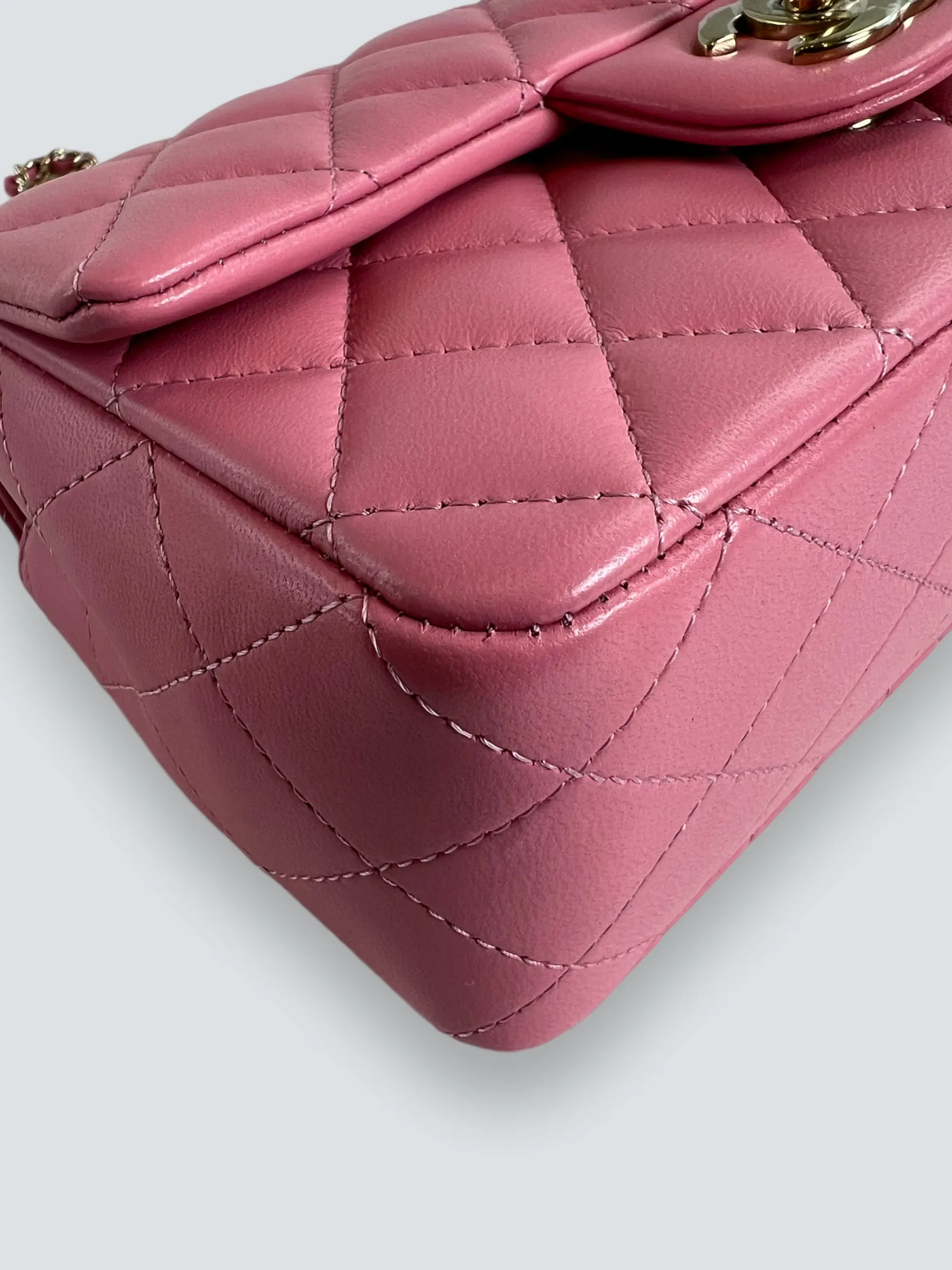 Chanel Pink Lambskin Leather Mini Rectangular Top Handle Flap