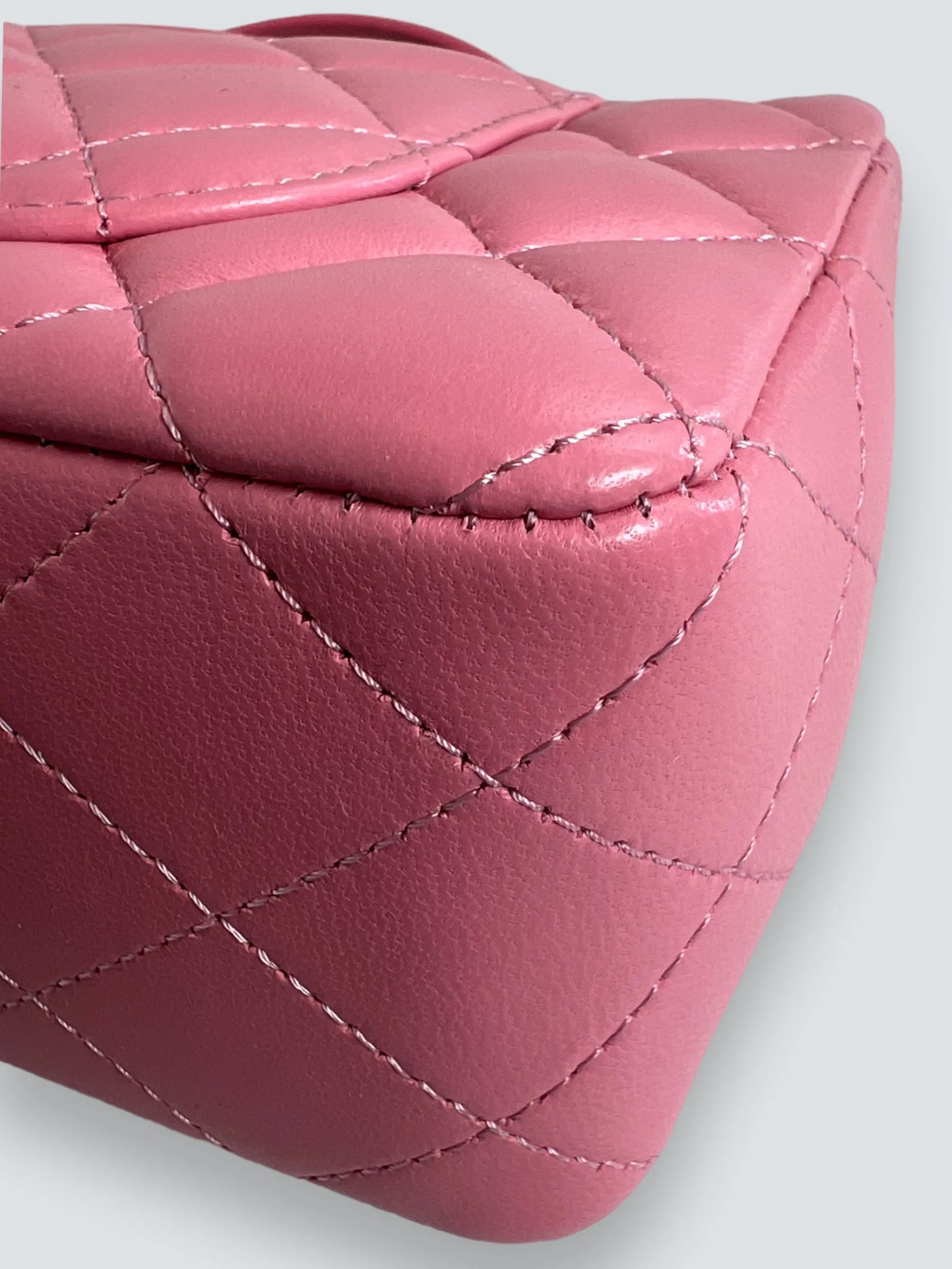Chanel Pink Lambskin Leather Mini Rectangular Top Handle Flap