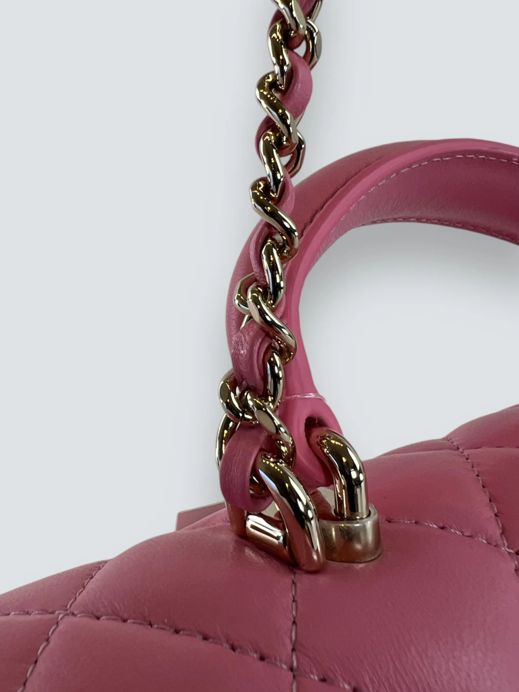Chanel Pink Lambskin Leather Mini Rectangular Top Handle Flap
