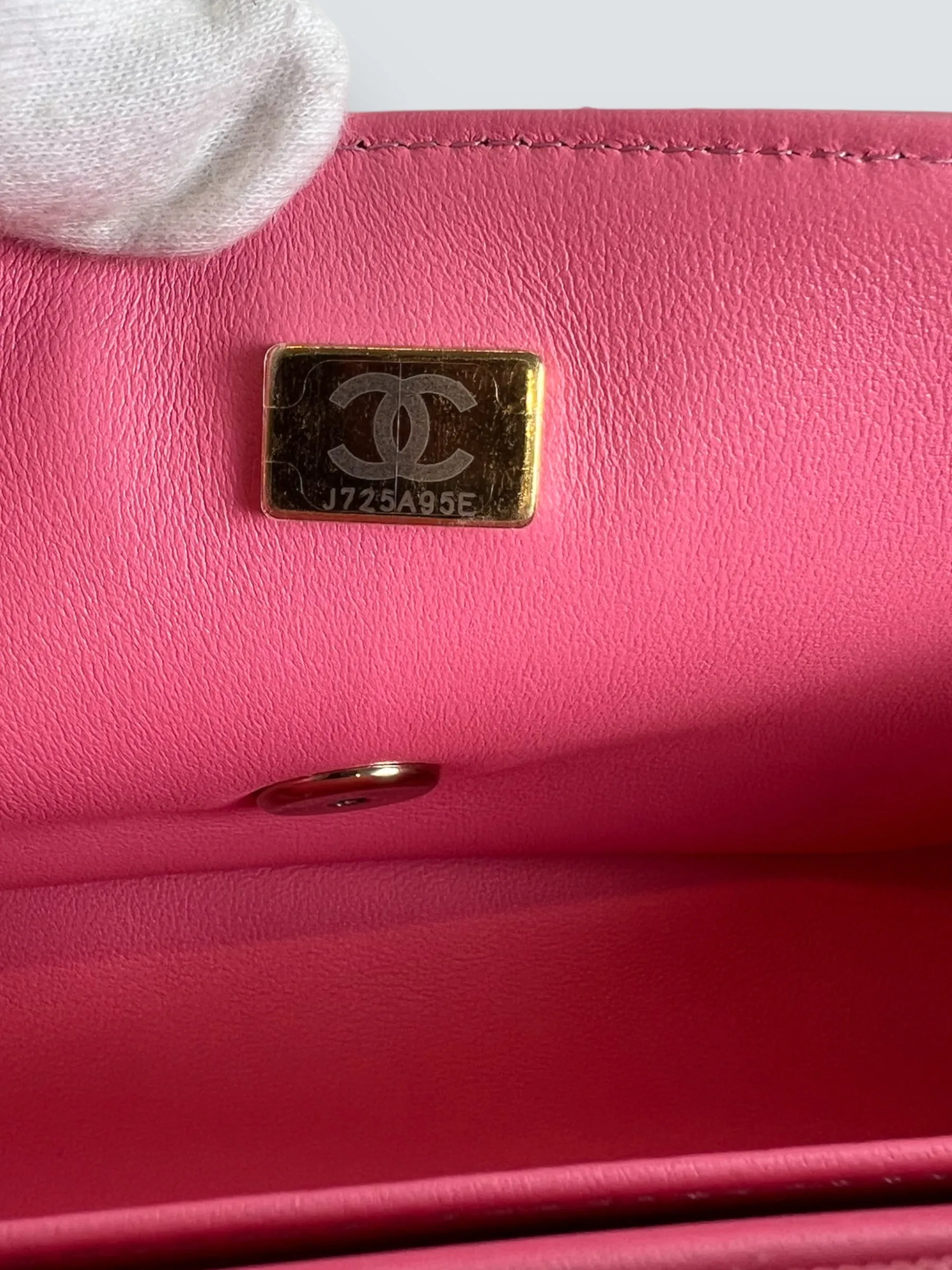 Chanel Pink Lambskin Leather Mini Rectangular Top Handle Flap