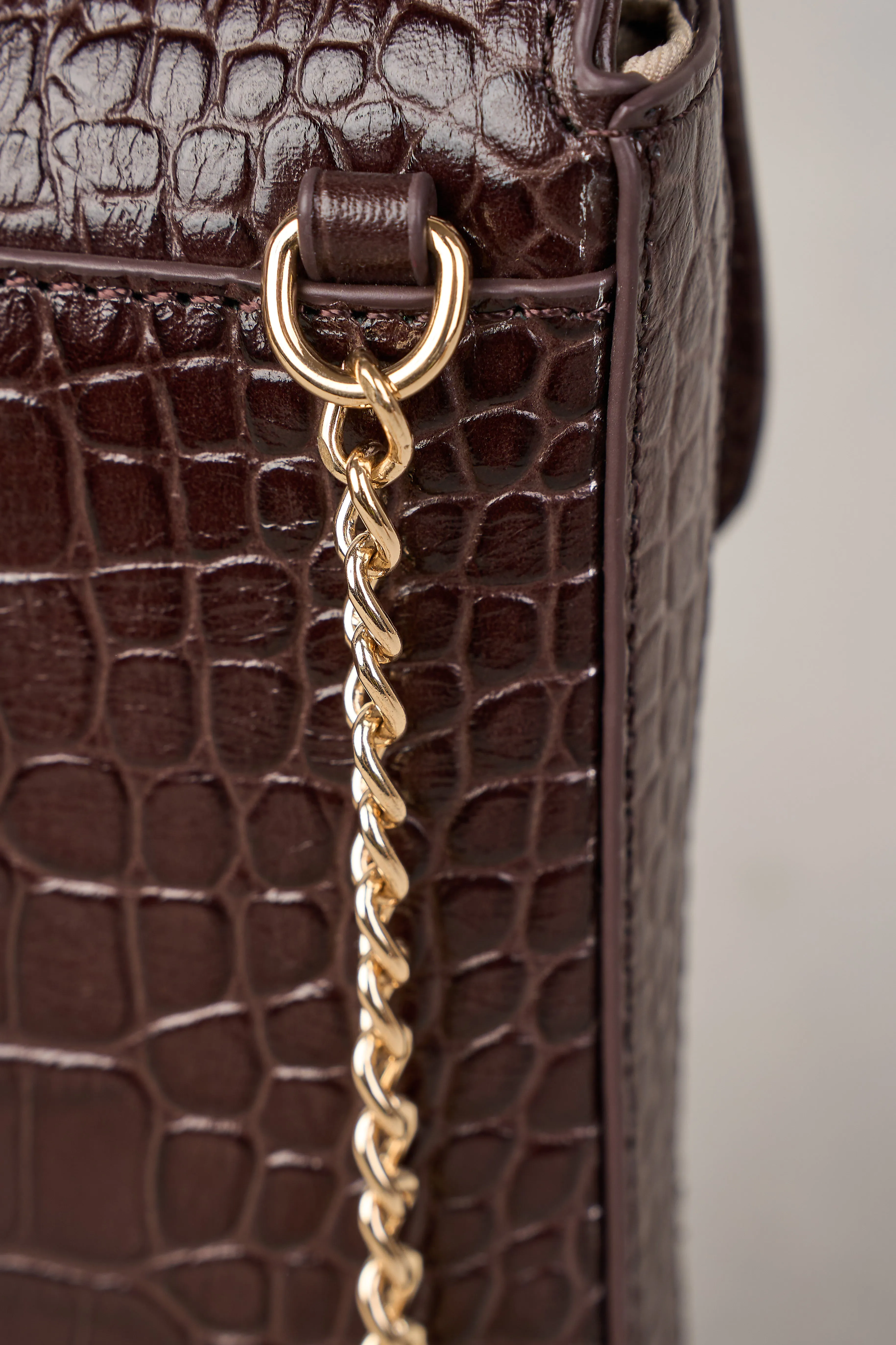 Charlotte Croc Phone Bag - Chocolate