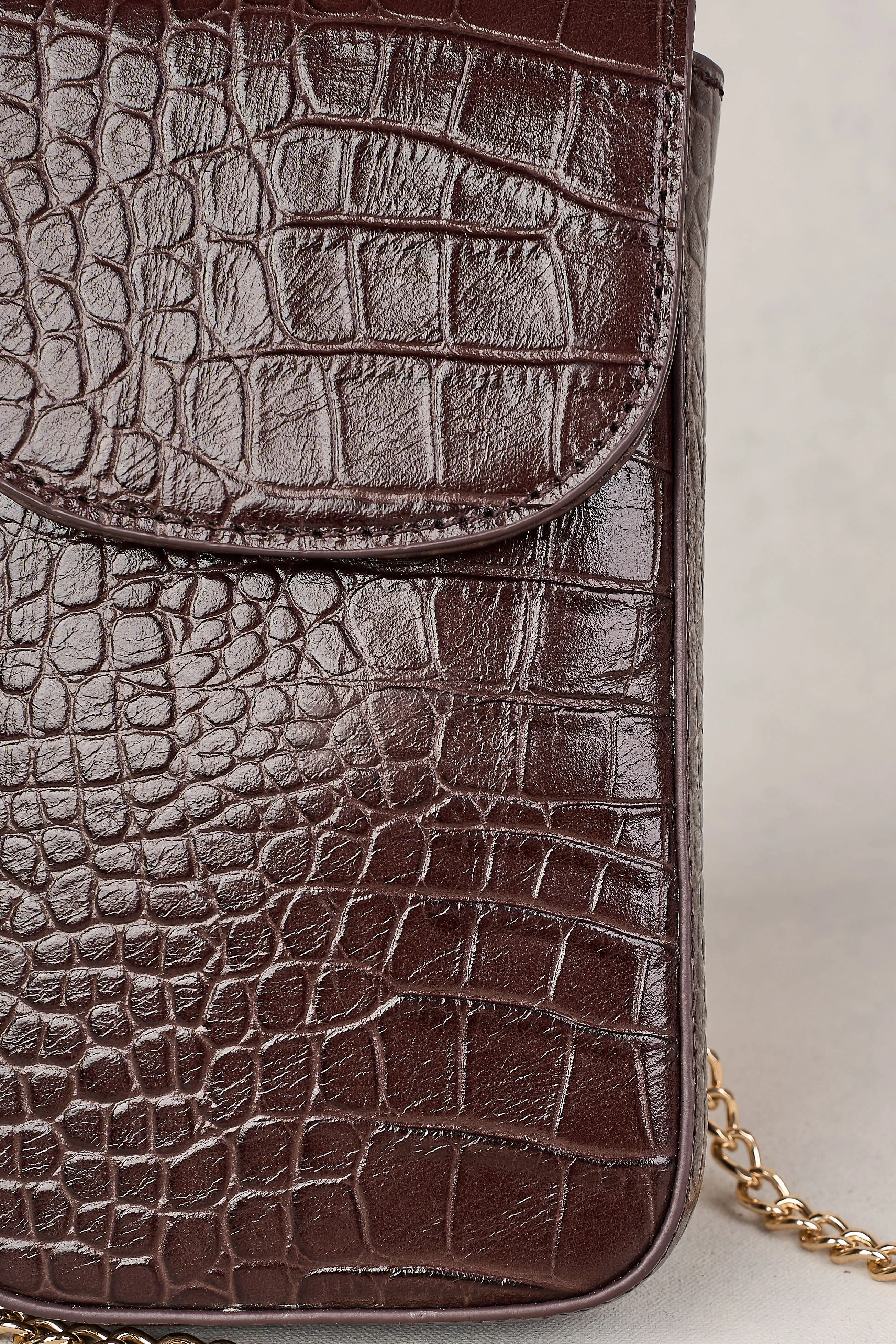 Charlotte Croc Phone Bag - Chocolate