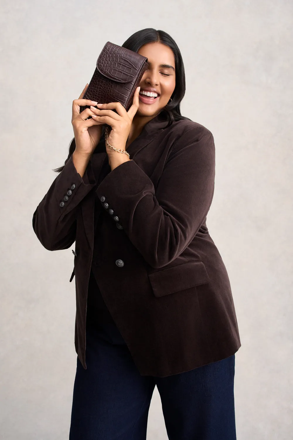 Charlotte Croc Phone Bag - Chocolate