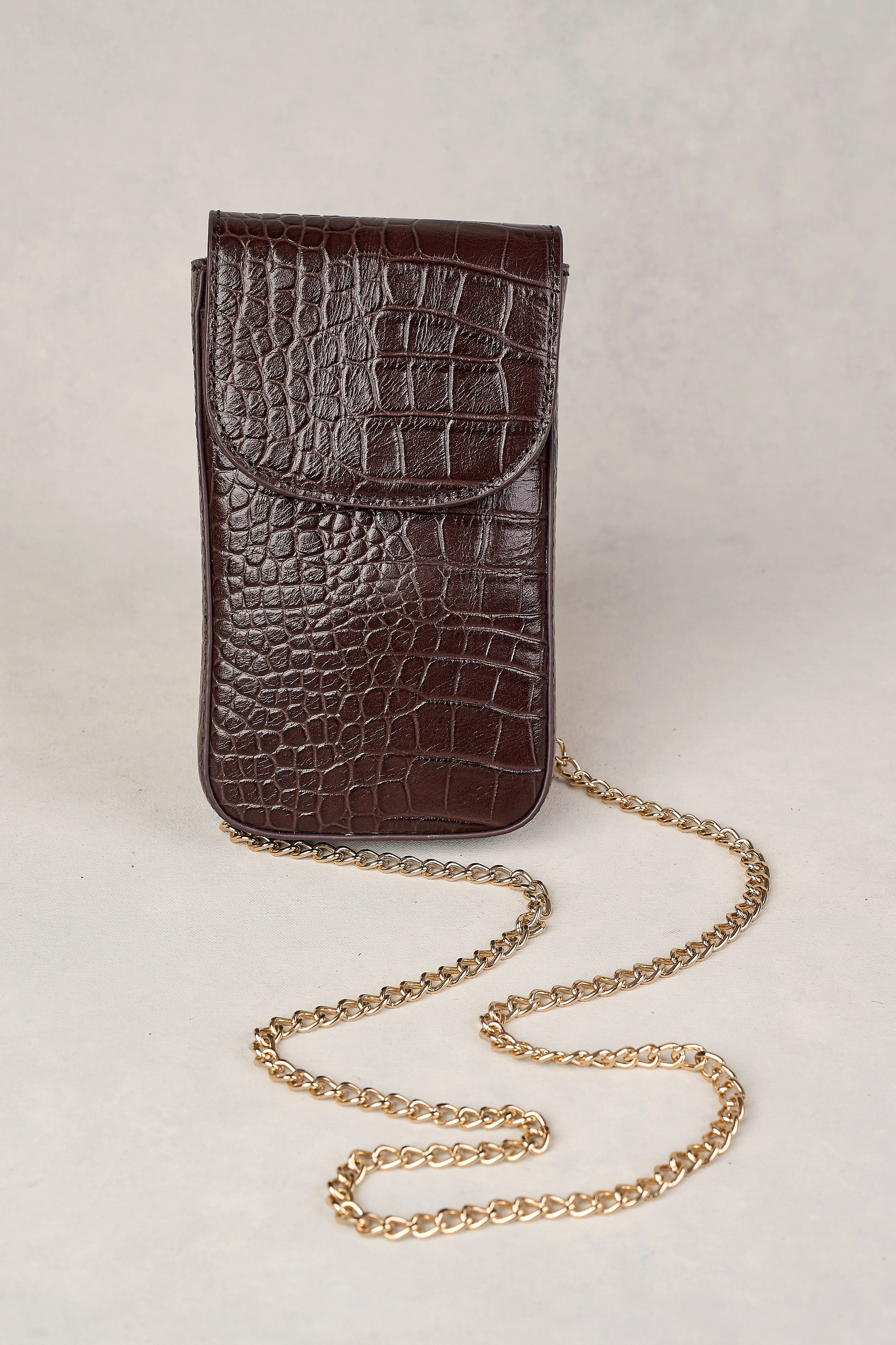 Charlotte Croc Phone Bag - Chocolate