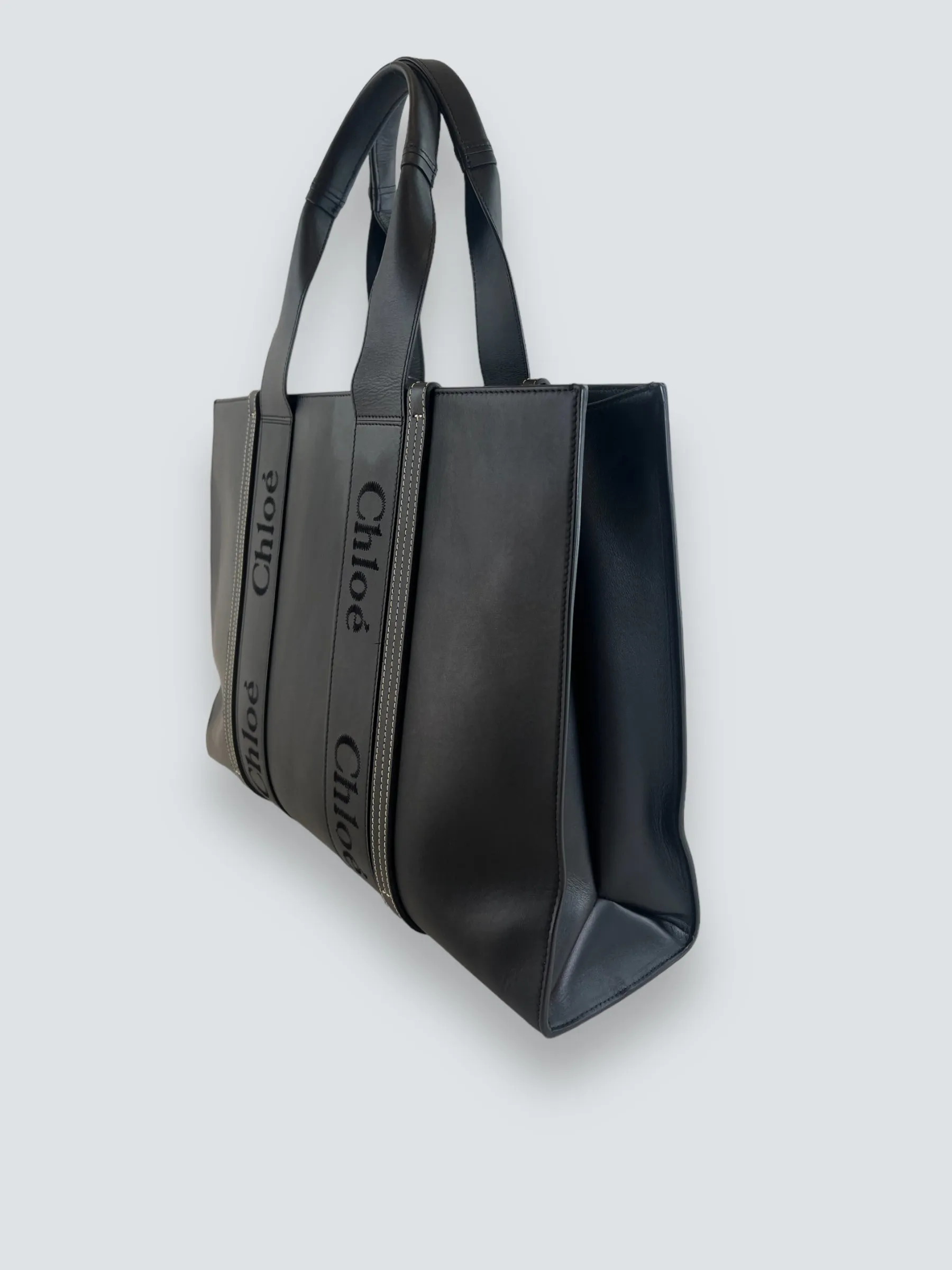 Chloe Black Soft Calfskin Leather Large Woody Tote