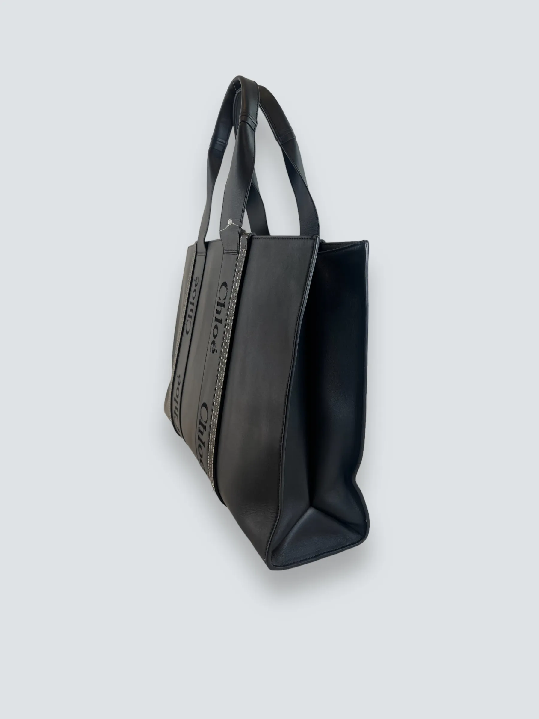 Chloe Black Soft Calfskin Leather Large Woody Tote