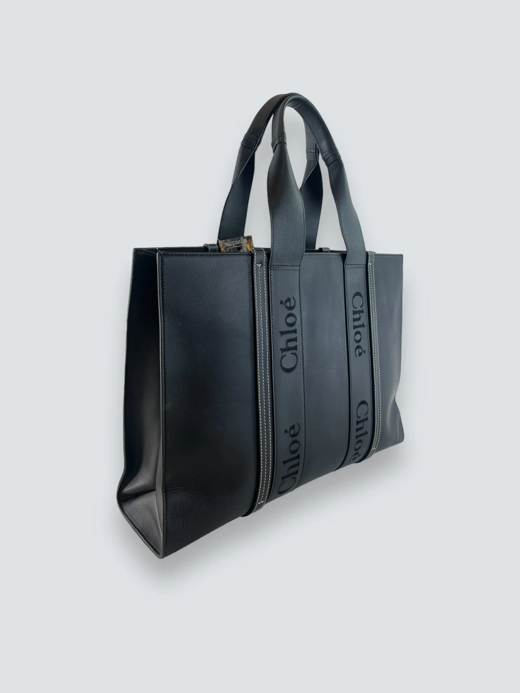 Chloe Black Soft Calfskin Leather Large Woody Tote