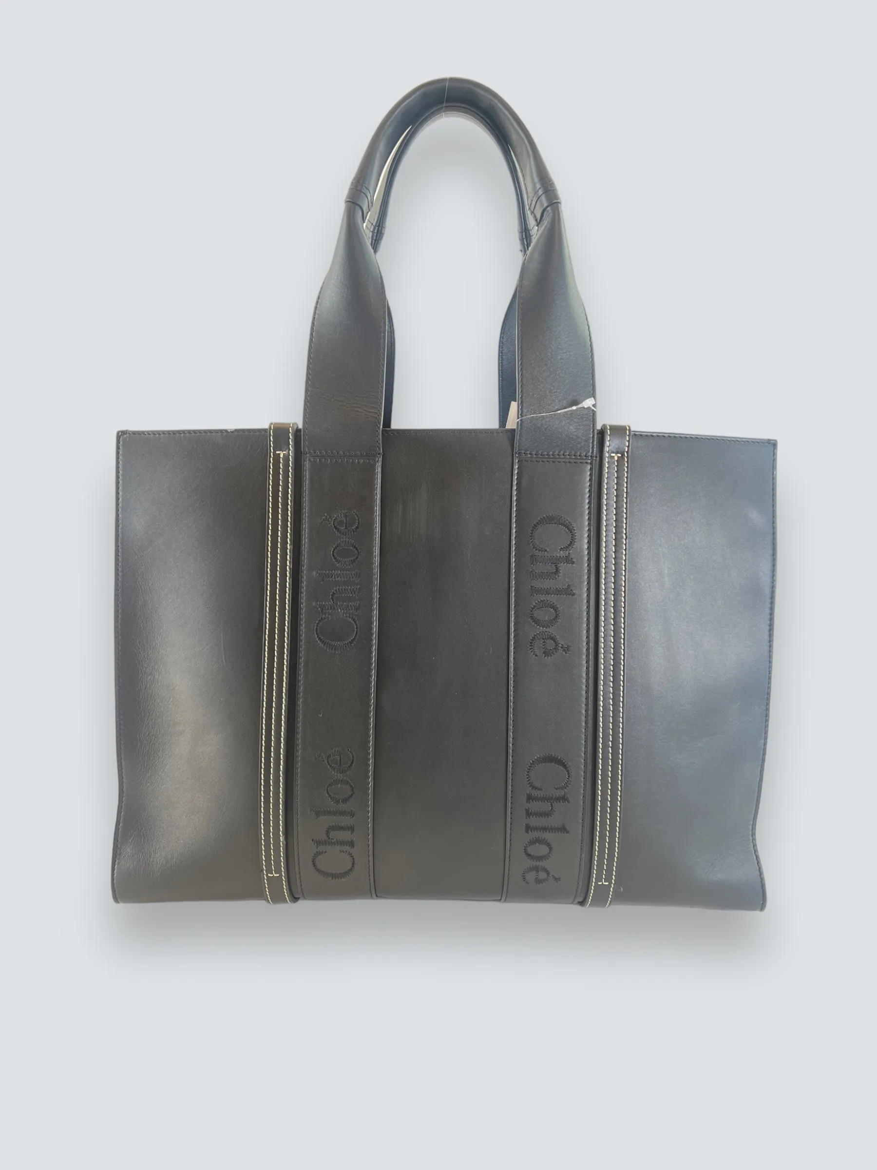 Chloe Black Soft Calfskin Leather Large Woody Tote