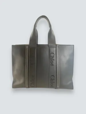 Chloe Black Soft Calfskin Leather Large Woody Tote
