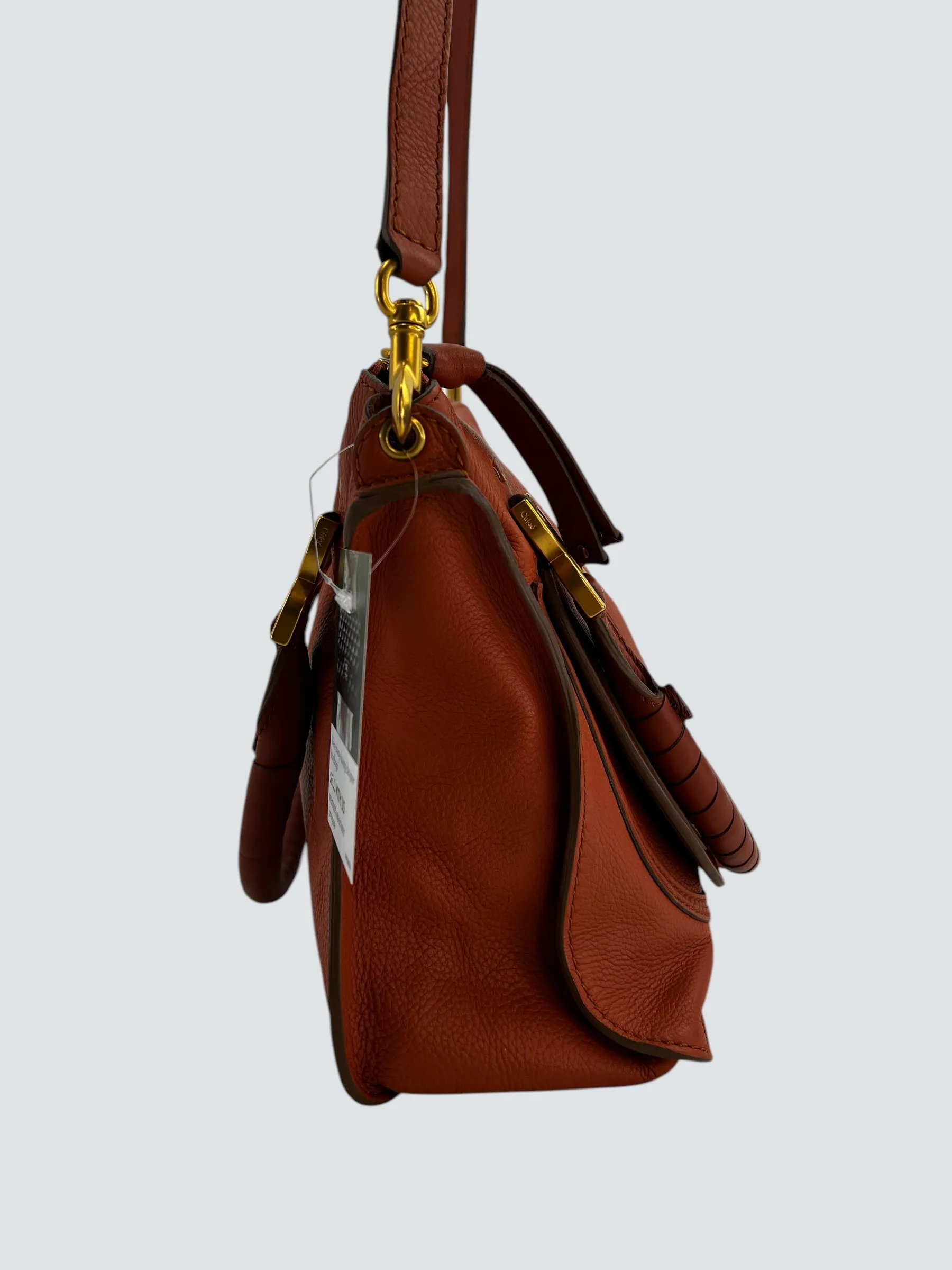 Chloe Orange Leather Marcie Tote Crossbody Handbag