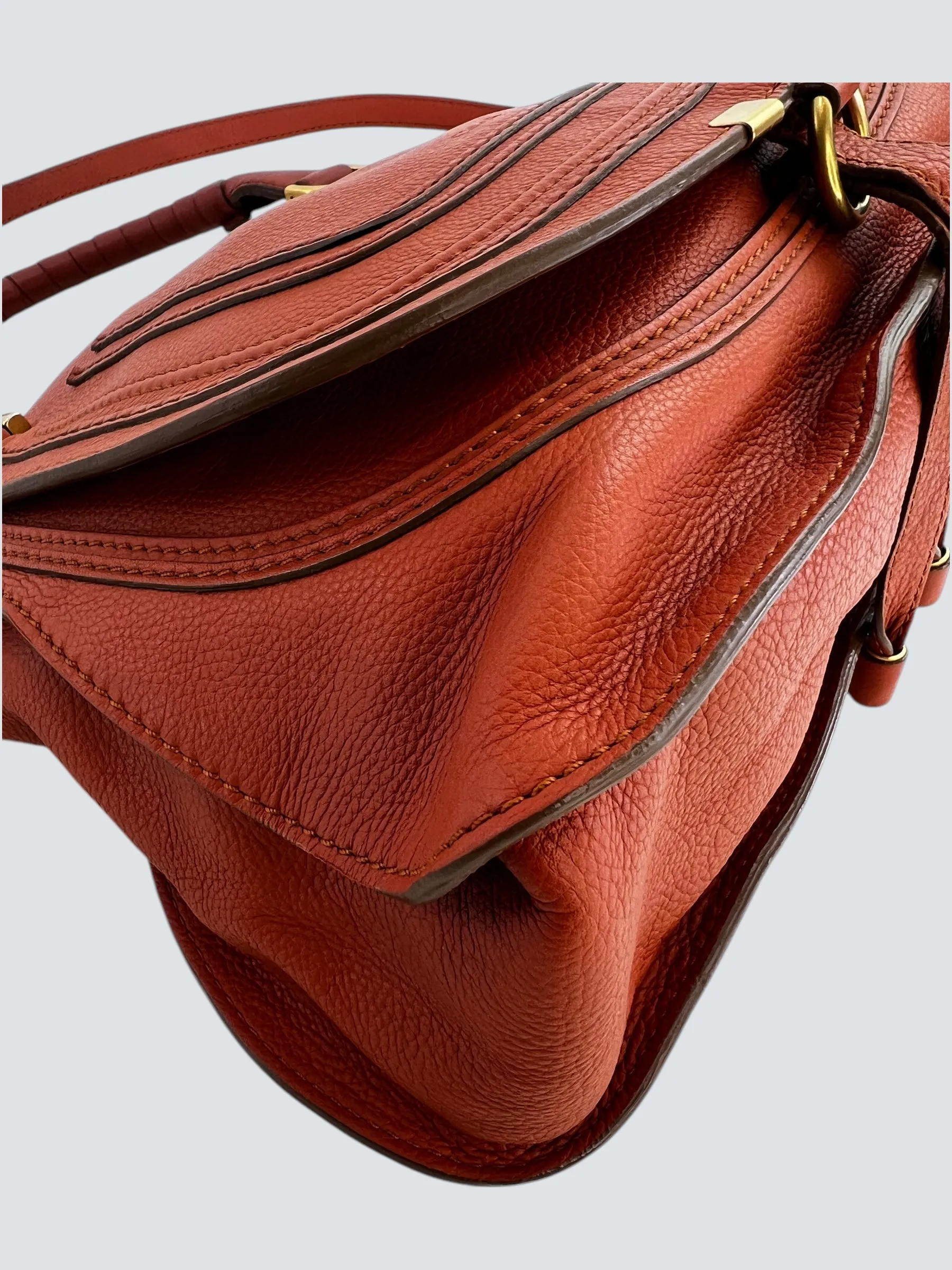 Chloe Orange Leather Marcie Tote Crossbody Handbag