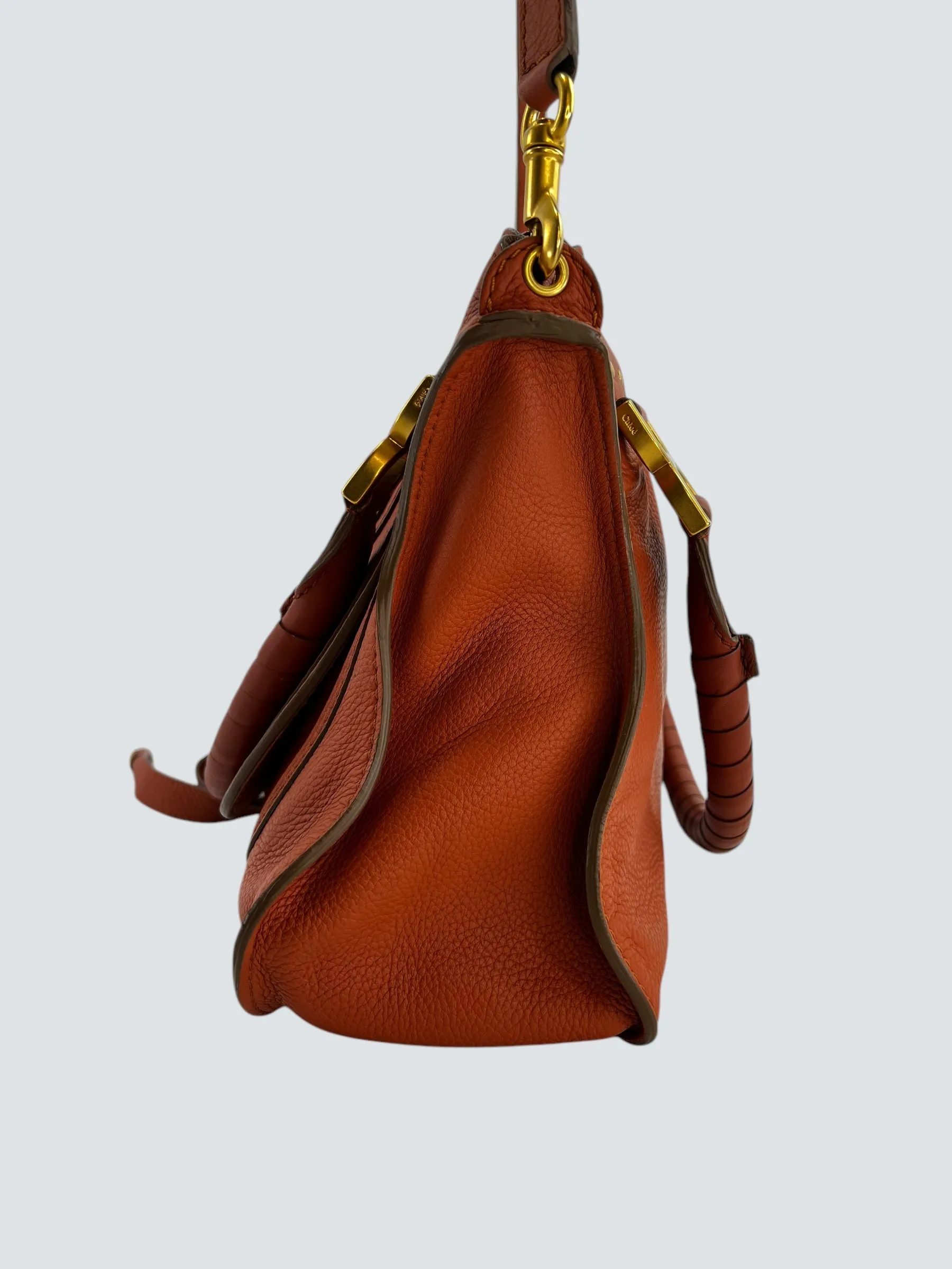 Chloe Orange Leather Marcie Tote Crossbody Handbag