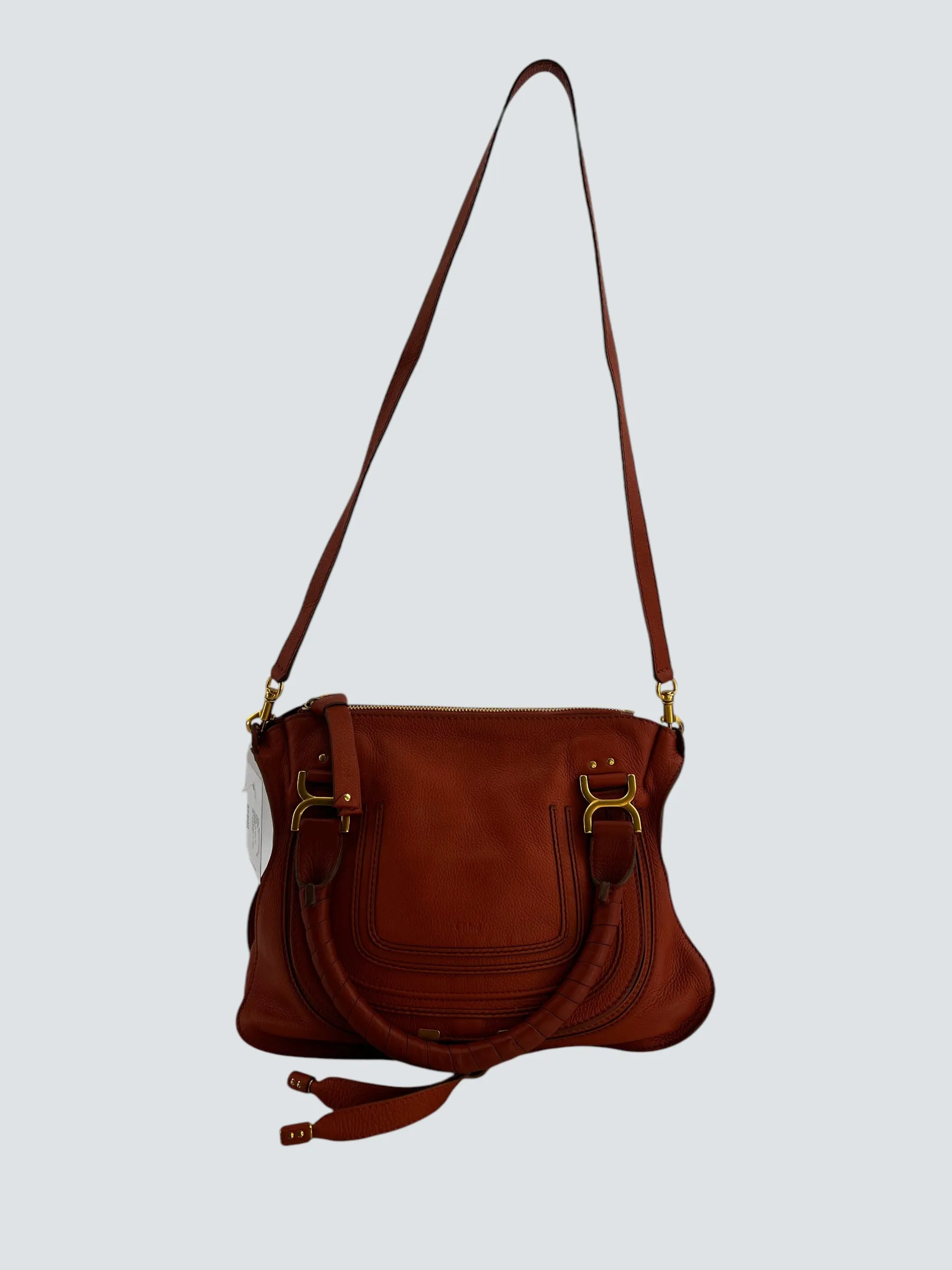 Chloe Orange Leather Marcie Tote Crossbody Handbag