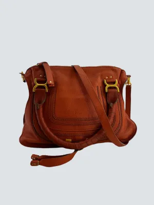 Chloe Orange Leather Marcie Tote Crossbody Handbag