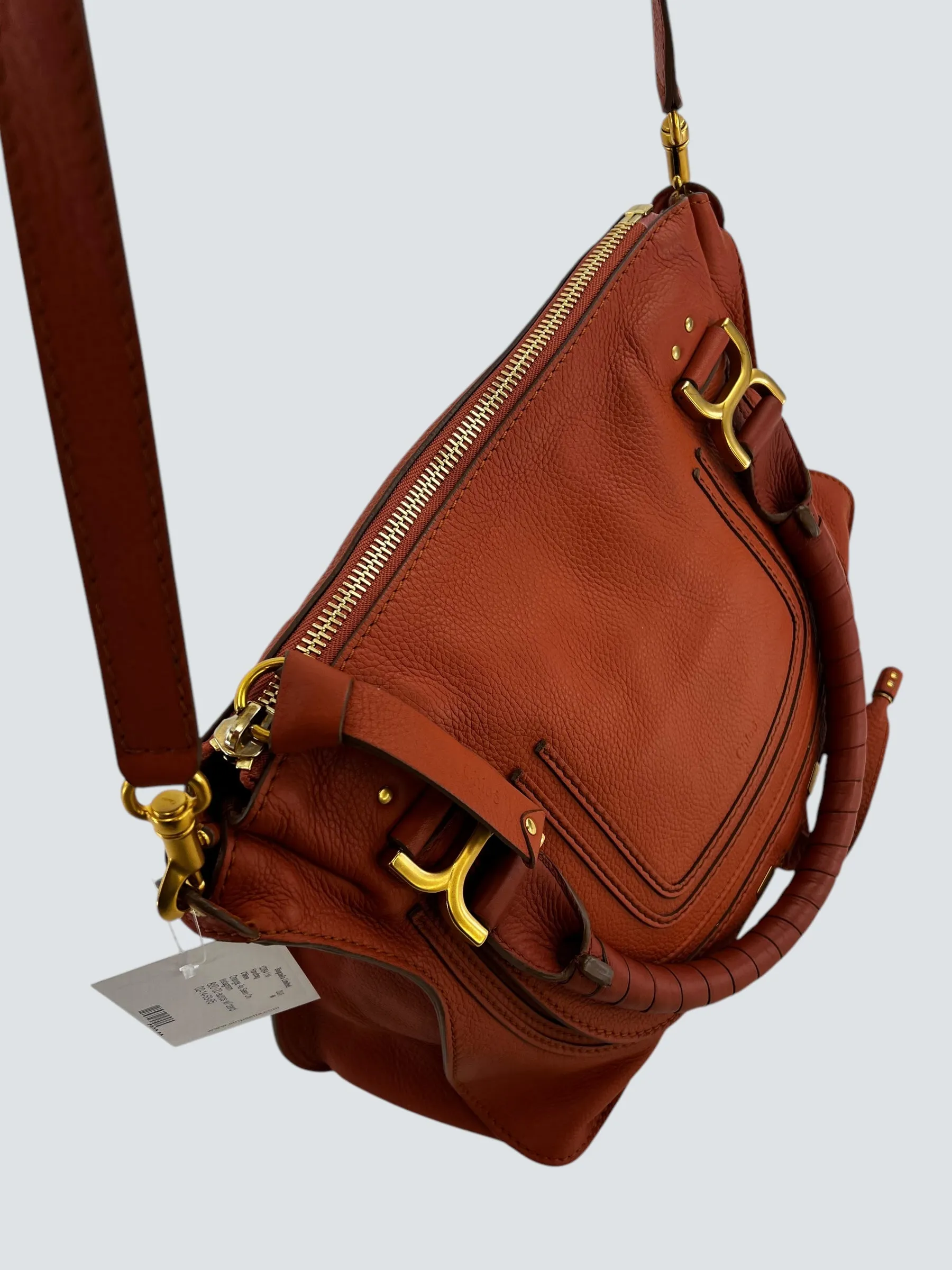 Chloe Orange Leather Marcie Tote Crossbody Handbag