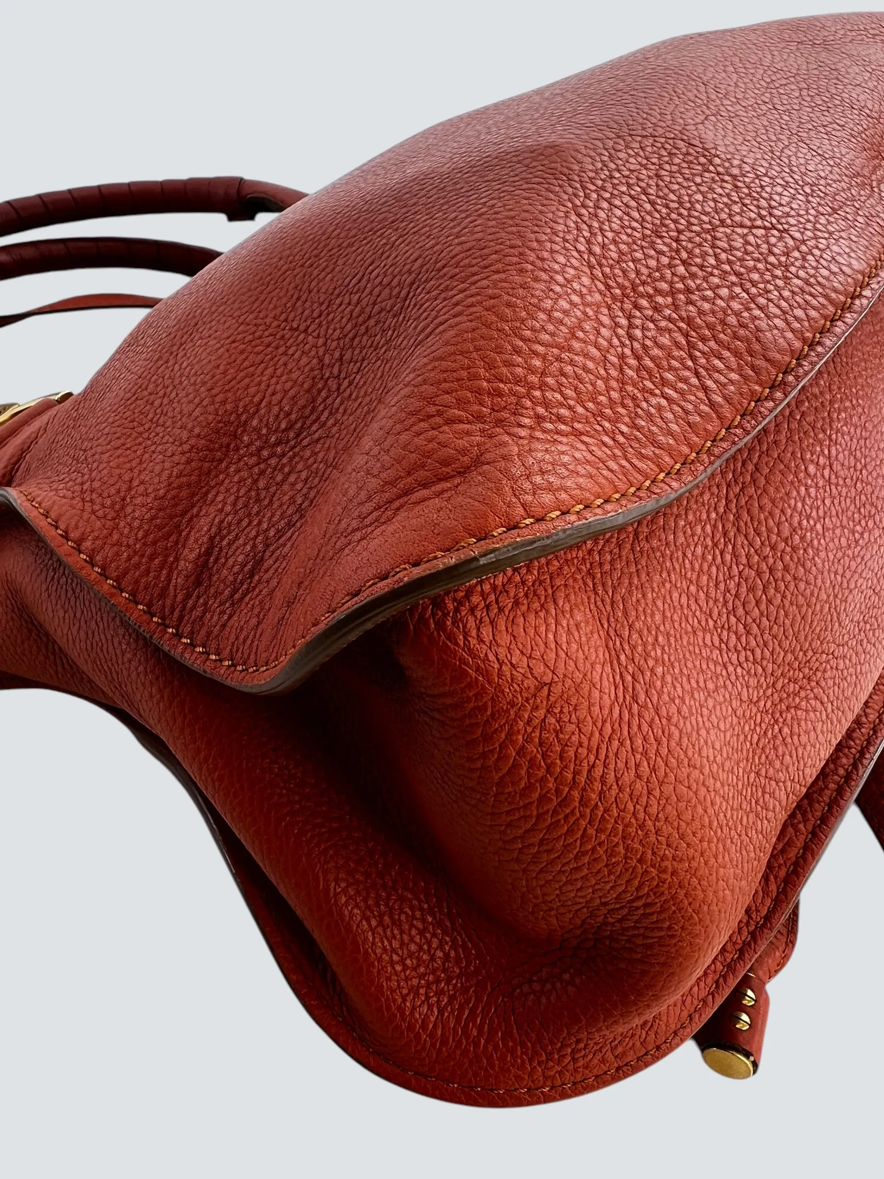 Chloe Orange Leather Marcie Tote Crossbody Handbag